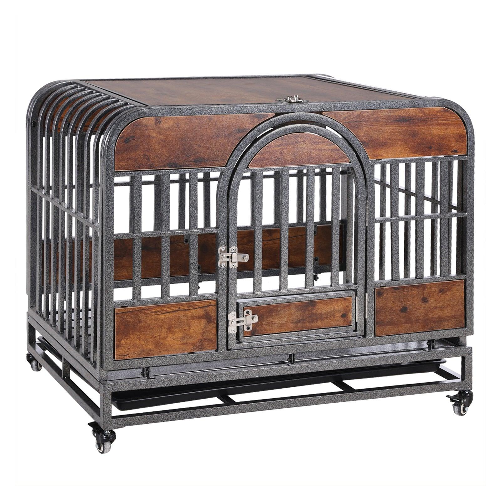 🆓🚛 32In Heavy Duty Dog Crate, Furniture Style Dog Crate With Removable Trays and Wheels for High Anxiety Dogs