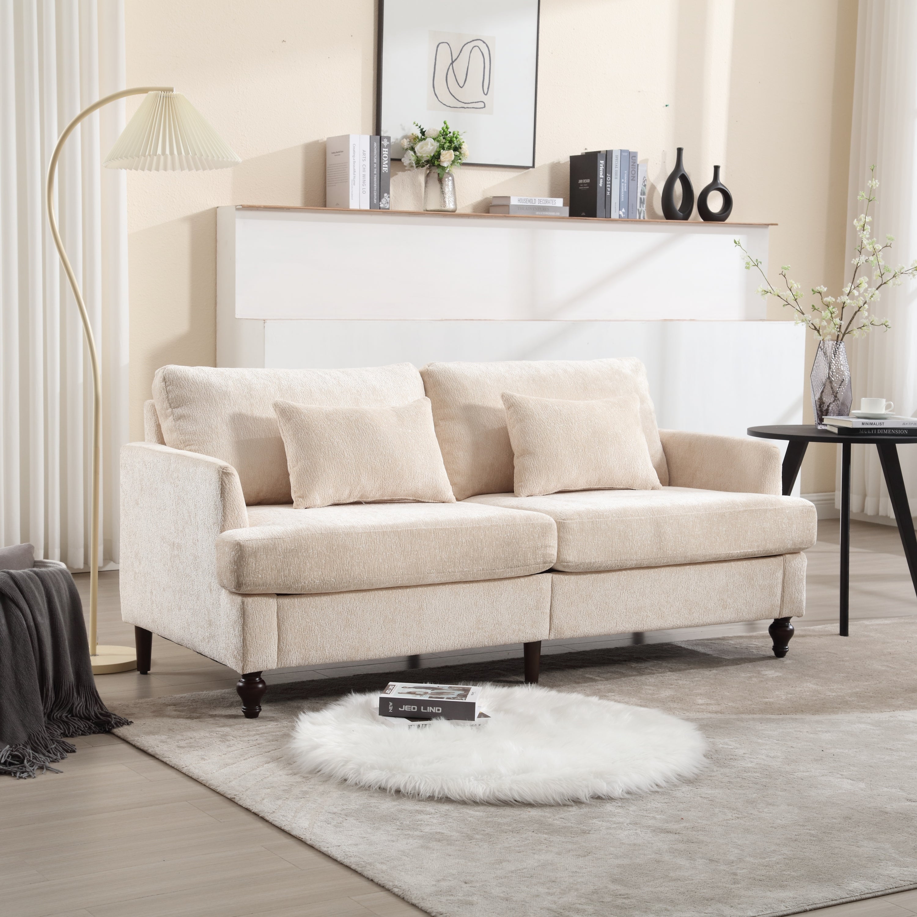 🆓🚛 68.9" Modern Chenille Fabric Loveseat, 2-Seat Upholstered Loveseat Sofa Modern Couch, Beige