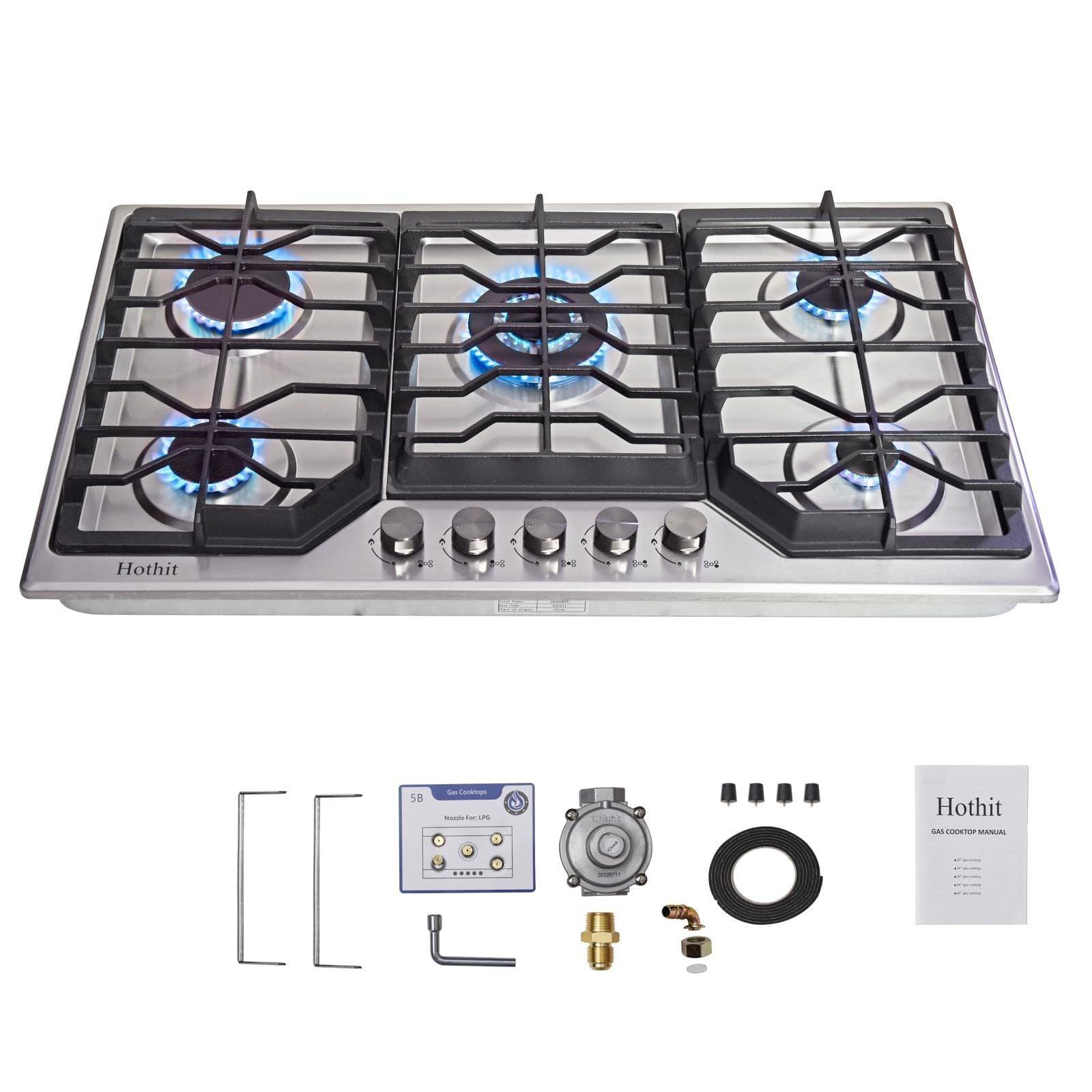 🆓🚛 5 Burners 34" Gas Cooktop, 36000 Btu Stainless Steel Gas Range Top, Gas Cooker Stove Propane Gas/Natural Gas Convertible