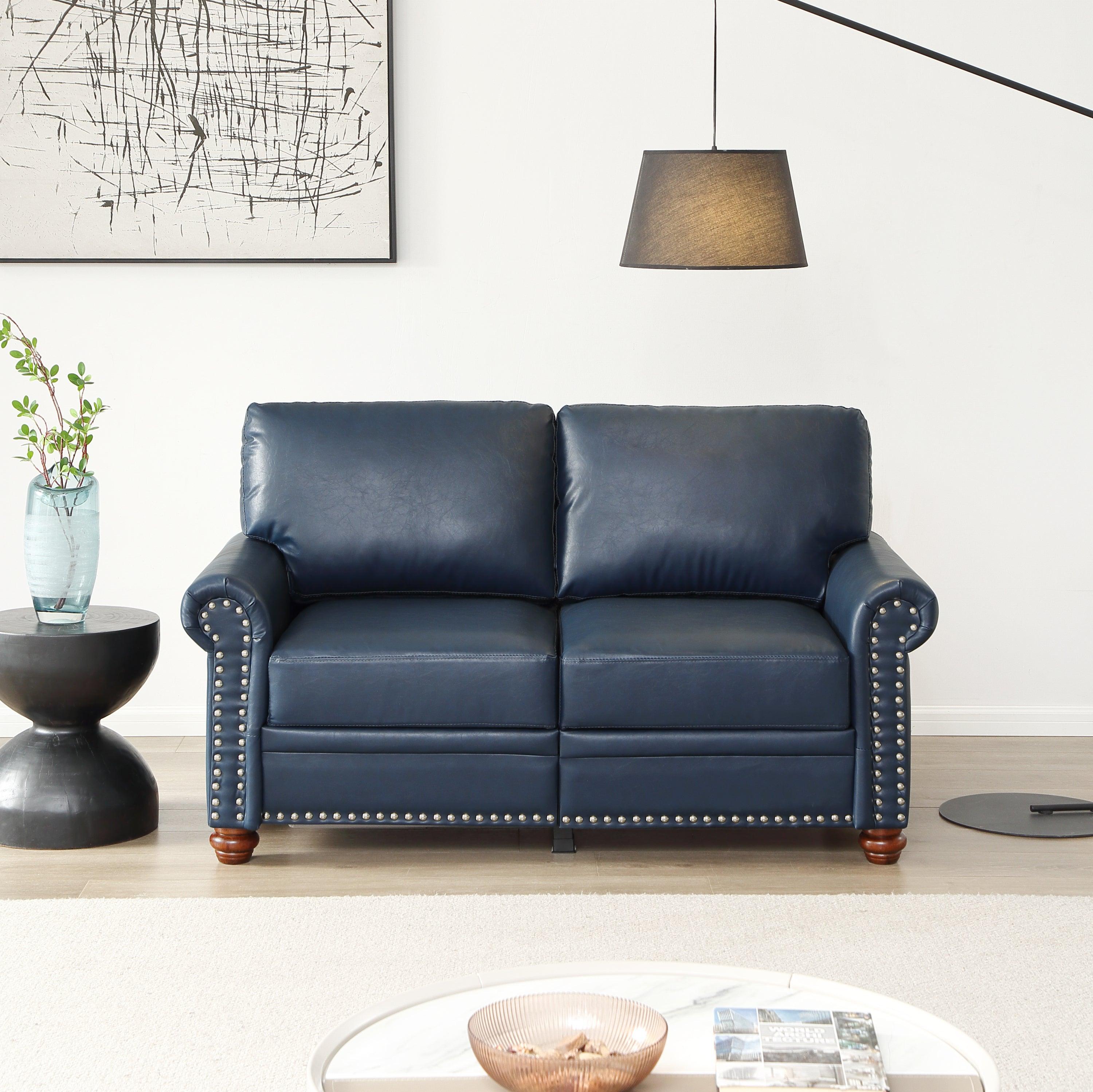 🆓🚛 Living Room Sofa Loveseat Chair Navy Blue Faux Leather