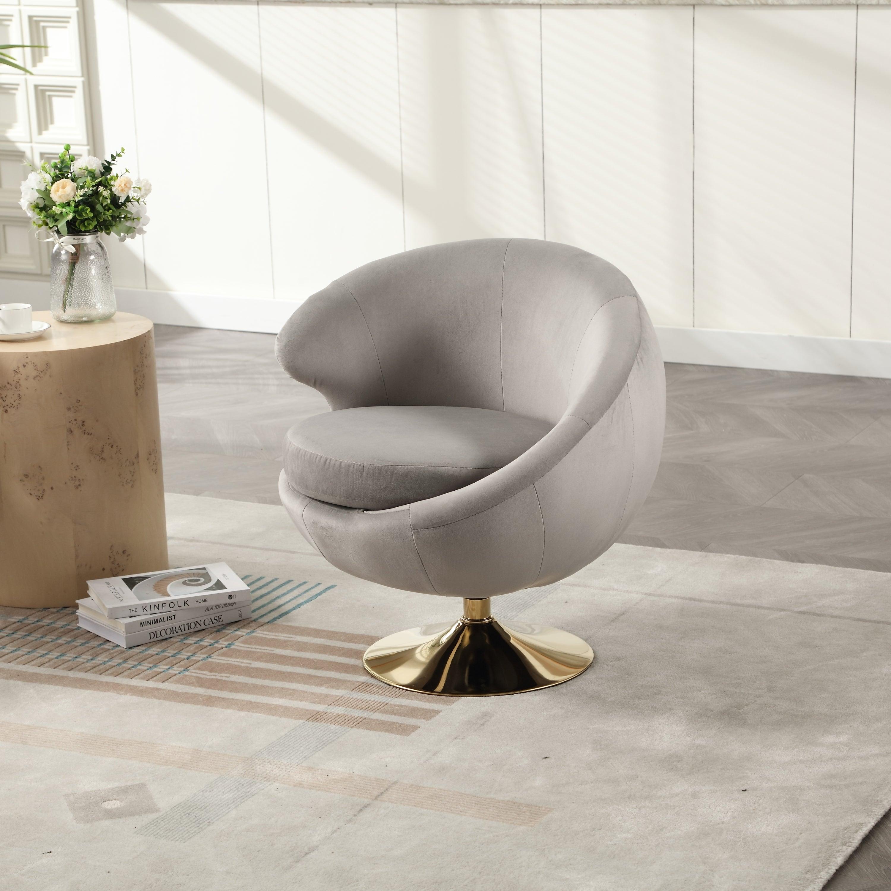🆓🚛 360 Degree Swivel Cuddle Barrel Velvet Rtl Accent Chair, Gray