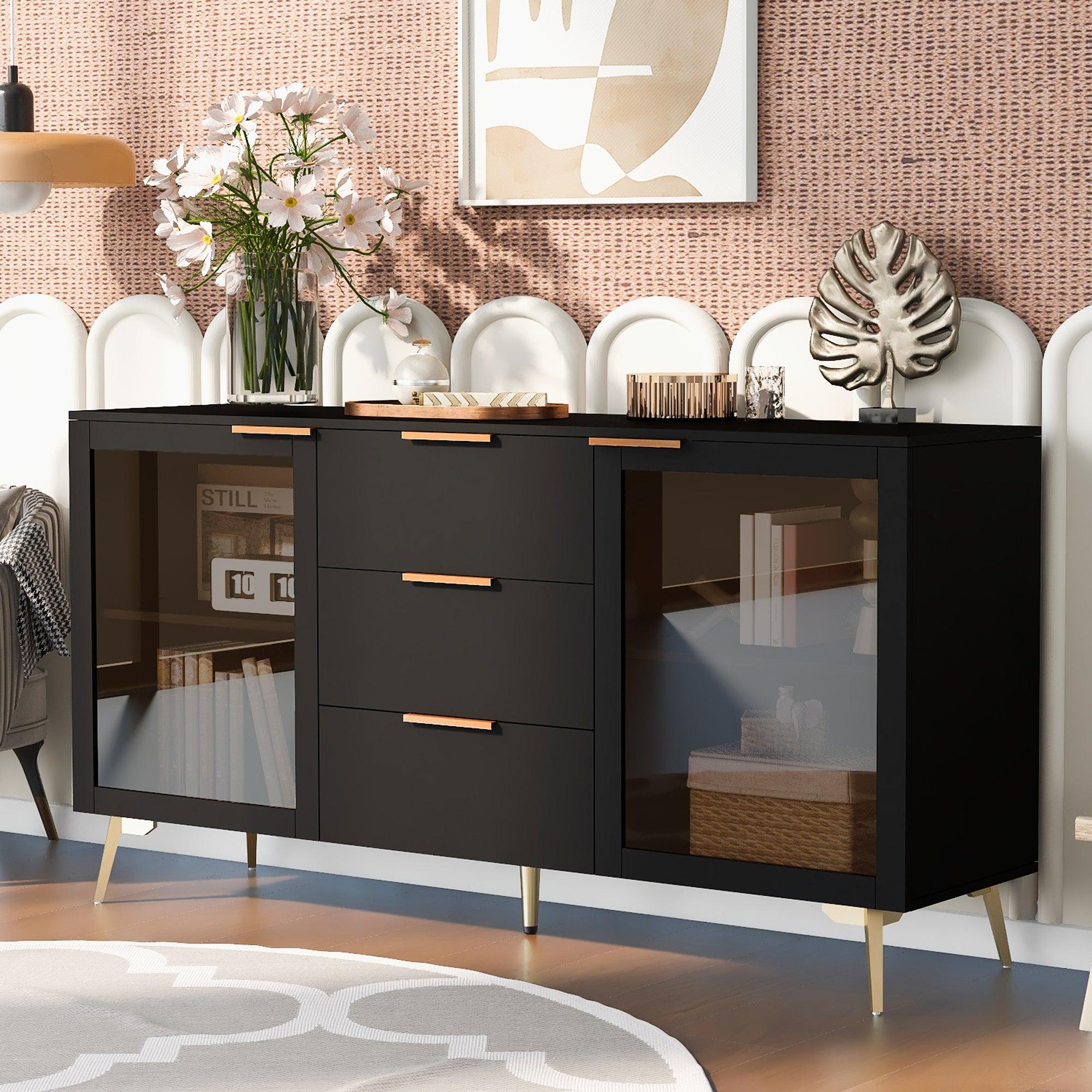 Featured Two-door Storage Cabinet with Three Drawers and Metal Handles , Suitable for Corridors, Entrances, Living rooms, and Bedrooms