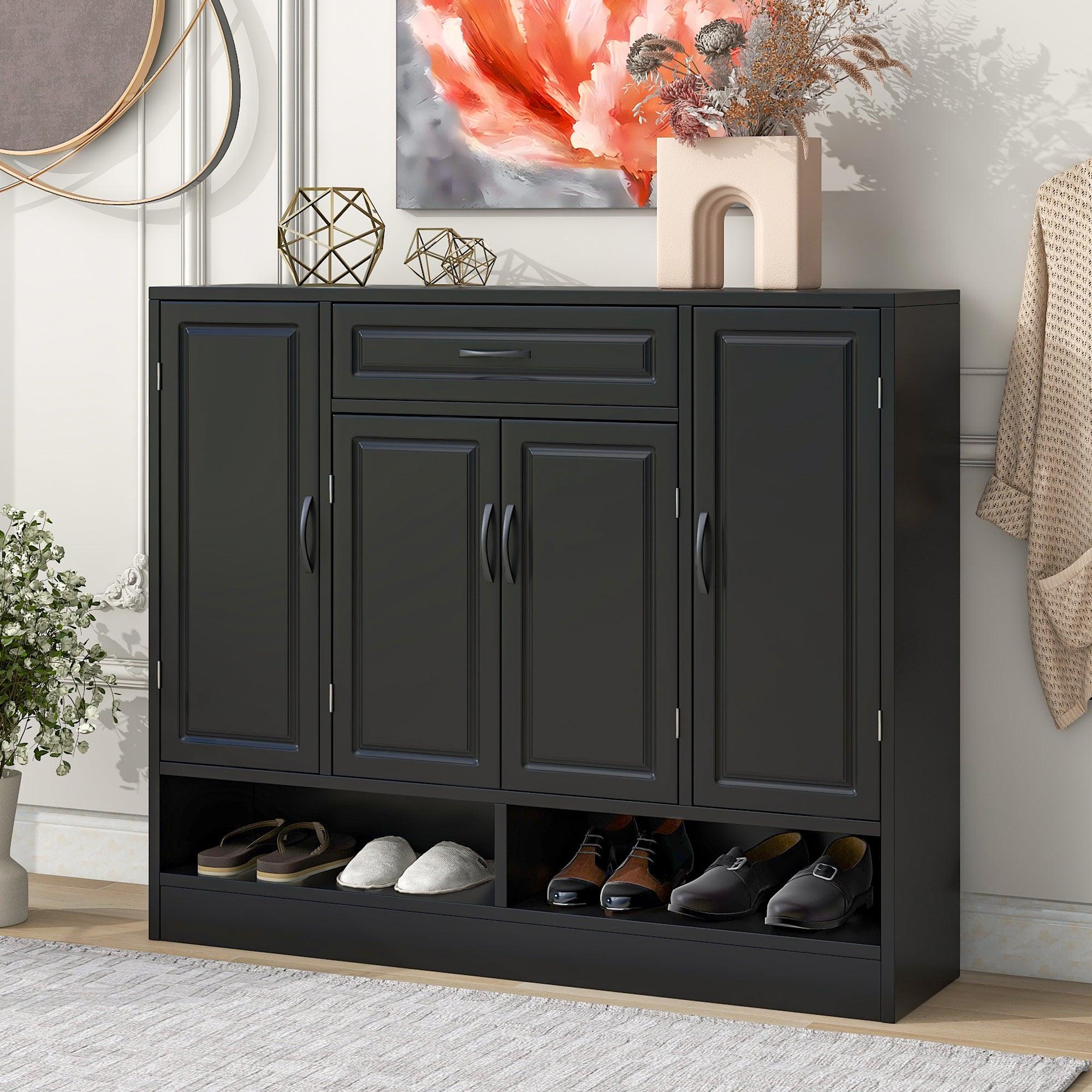 🆓🚛 Sleek & Modern Shoe Cabinet With Adjustable Shelves, Minimalist Shoe Storage Organizer With Sturdy Top Surface, Black