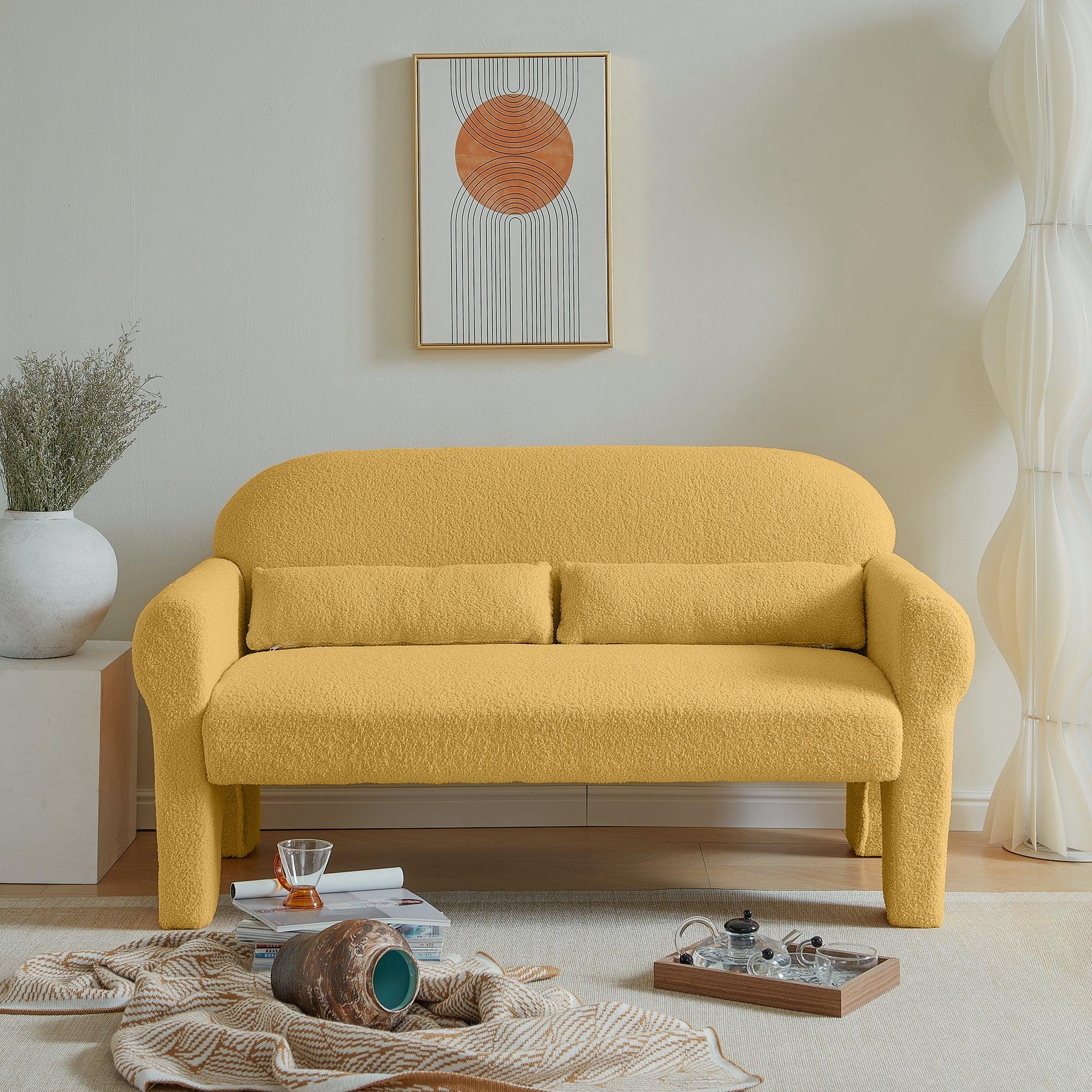 🆓🚛 Modern Teddy Fabric Loveseat for Living Room, Yellow