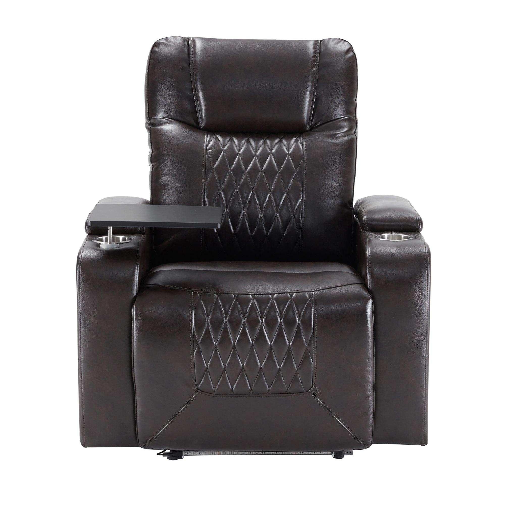 🆓🚛 Power Motion Recliner With Usb Charging Port & Hidden Arm Storage 2 Convenient Cup Holders Design & 360° Swivel Tray Table, Black