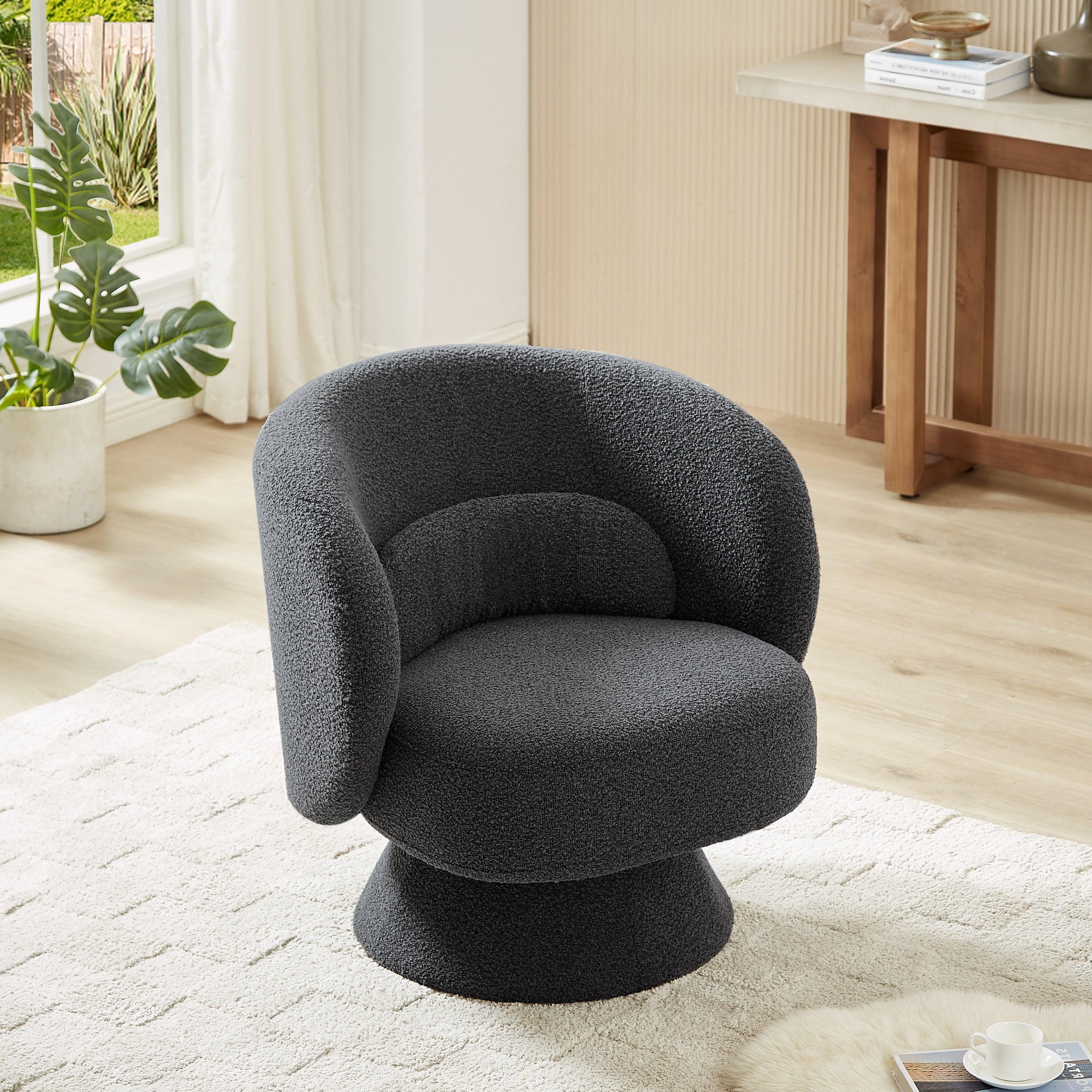 🆓🚛 360 Degree Swivel Sherpa Accent Chair Modern Style Barrel Chair With Toss Pillows for Home Office, Living Room, Bedroom, Dark Gray