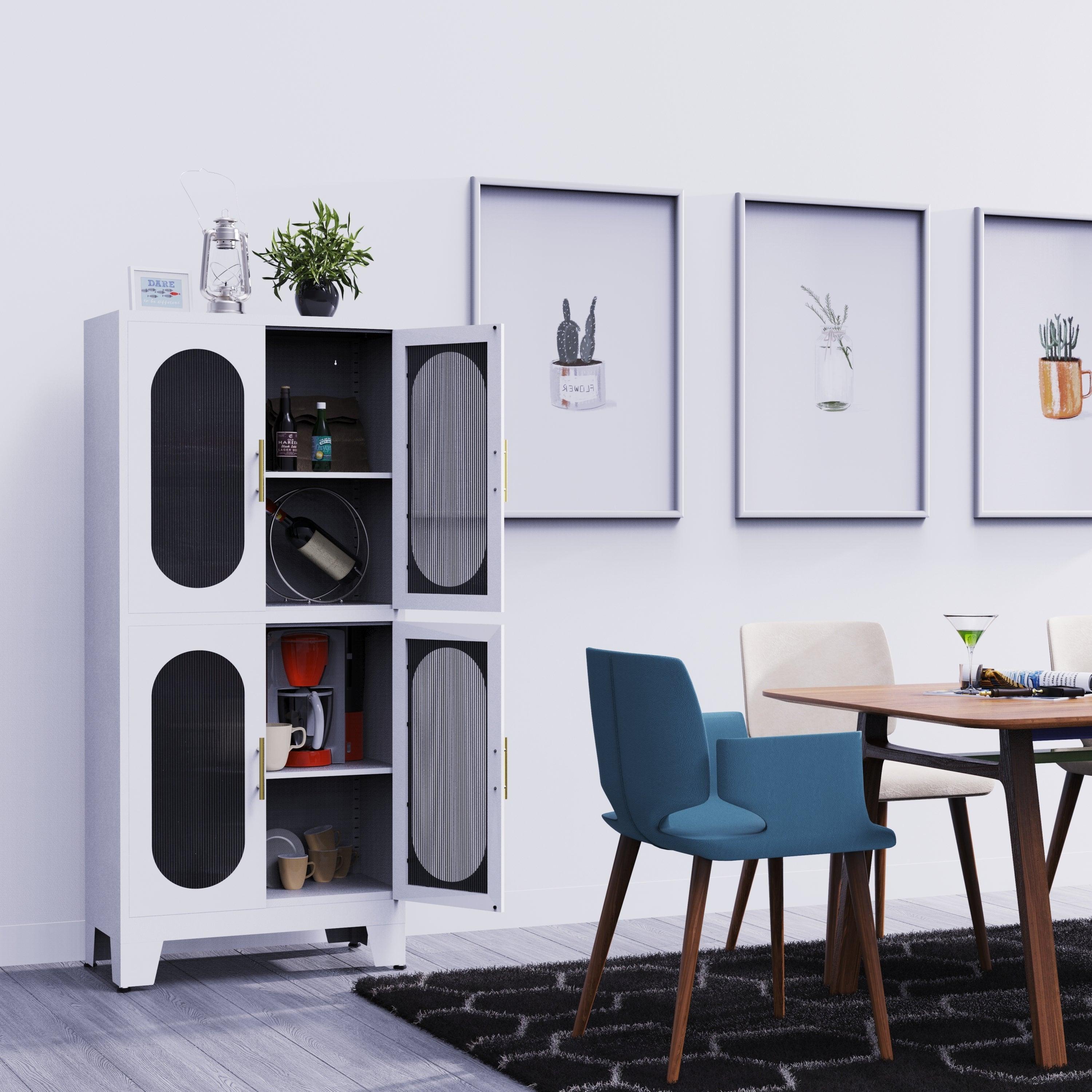 🆓🚛 Metal Storage Cabinet 2 Doors & 3 Adjustable Shelves for Living Room, Kitchen, Office & Garage