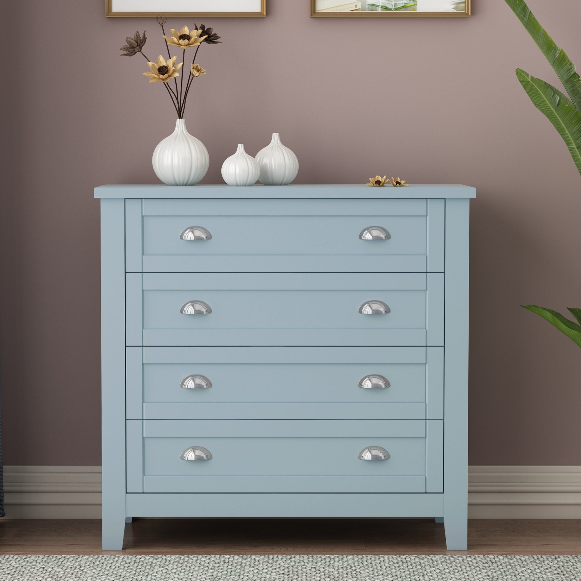 🆓🚛 Drawer Dresser Bar Cabinet Side Cabinet, Buffet Sideboard, Buffet Service Counter, Solid Wood Frame, Plasticdoor Panel, Retro Shell Handle, Applicable To Dining Room, Living Room, Kitchen Corridor, Blue-Gray