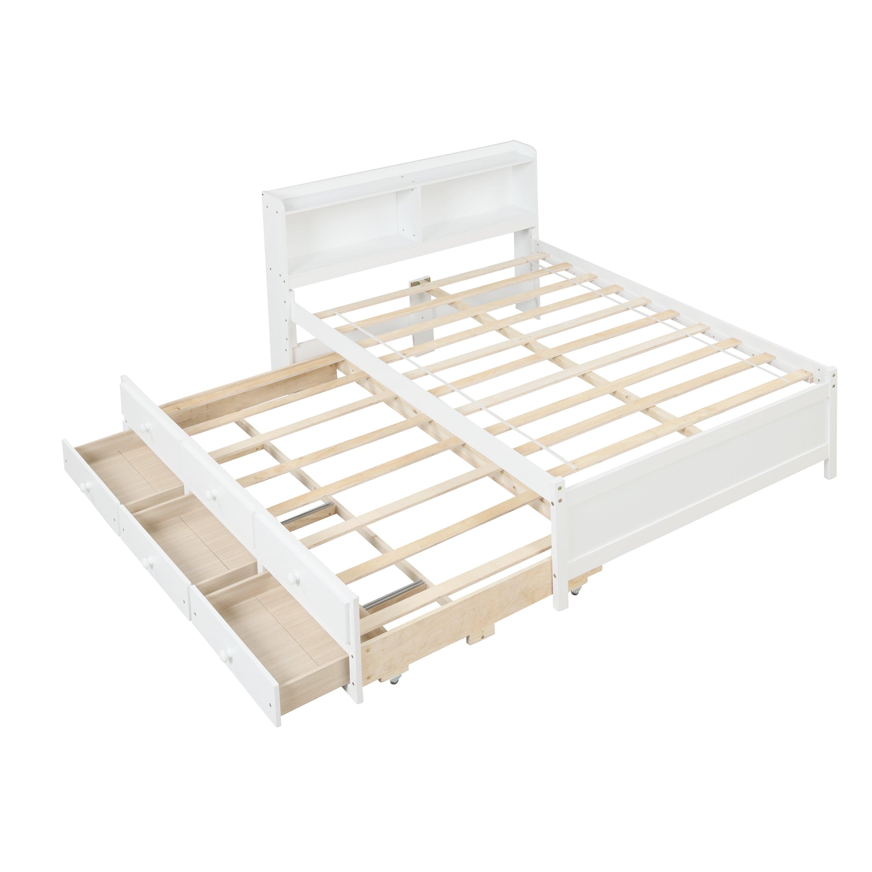 Full Bed With Bookcase, Twin Trundle & Drawers, White