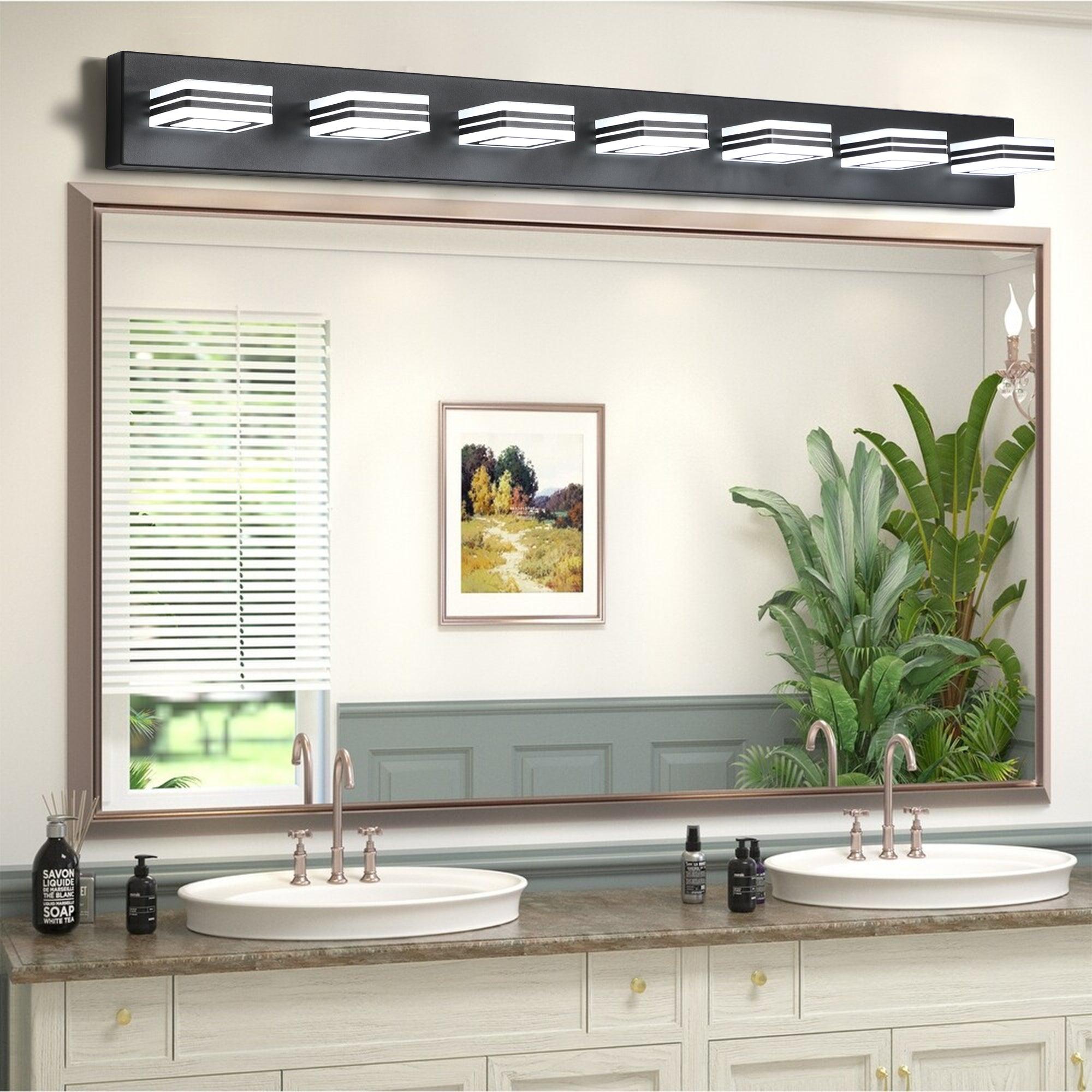 🆓🚛 Led Modern Black Vanity Lights, 7-Lights Acrylic Matte Black Bathroom Vanity Lights Over Mirror