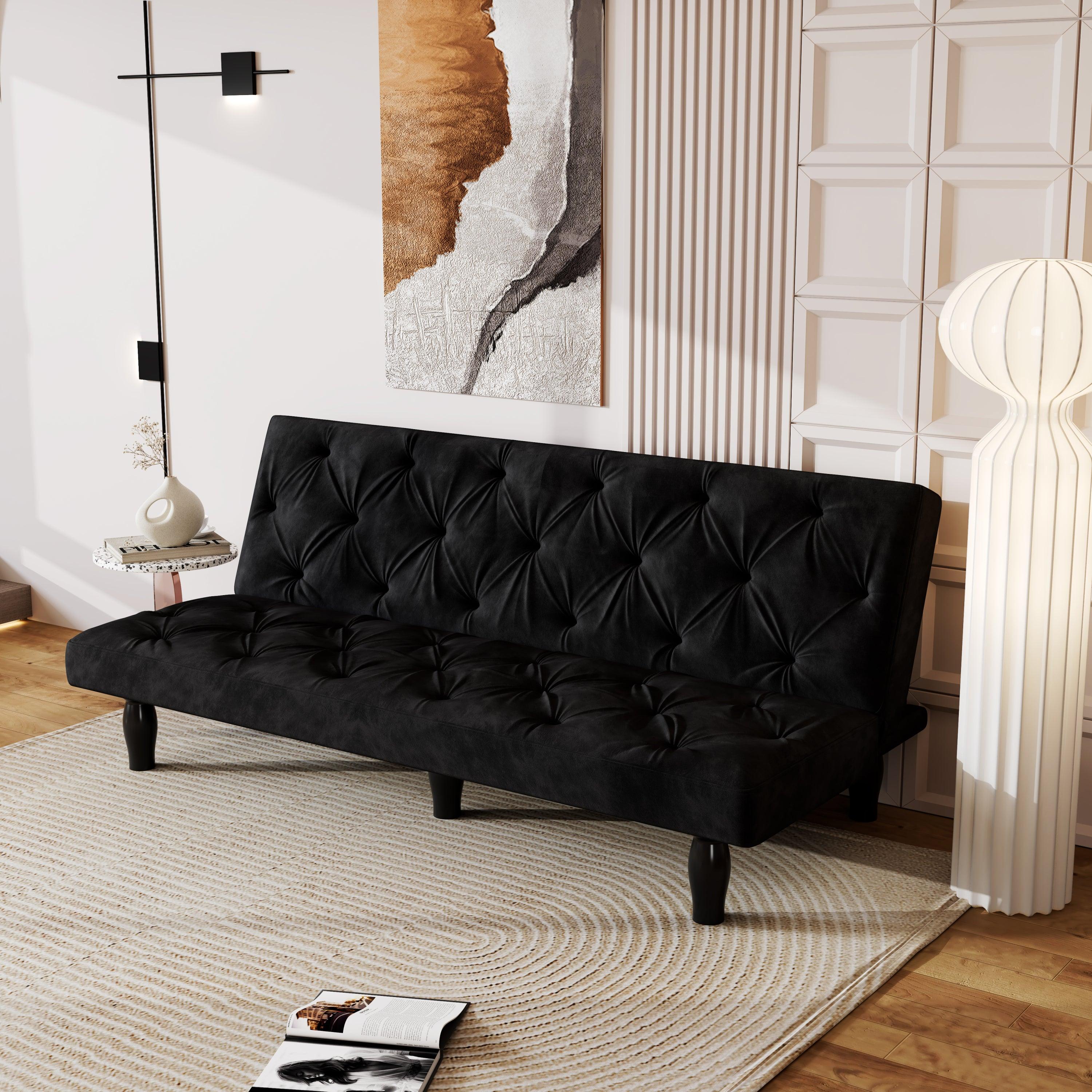 🆓🚛 66" Convertible Velvet Sofa Bed, Black