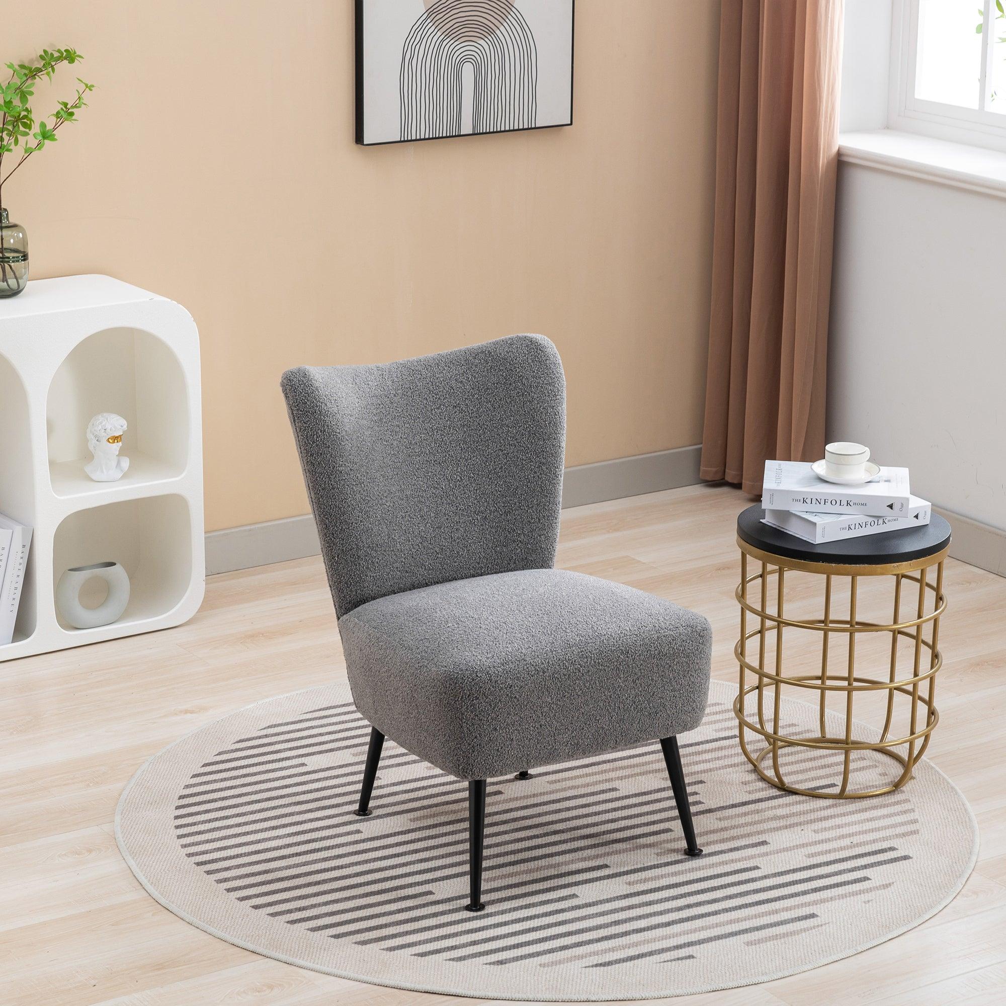 🆓🚛 22.50''W Boucle Upholstered Armless Accent Chair Modern Slipper Chair, Cozy Curved Wingback Armchair, Corner Side Chair for Bedroom Living Room Office Cafe Lounge Hotel, Gray