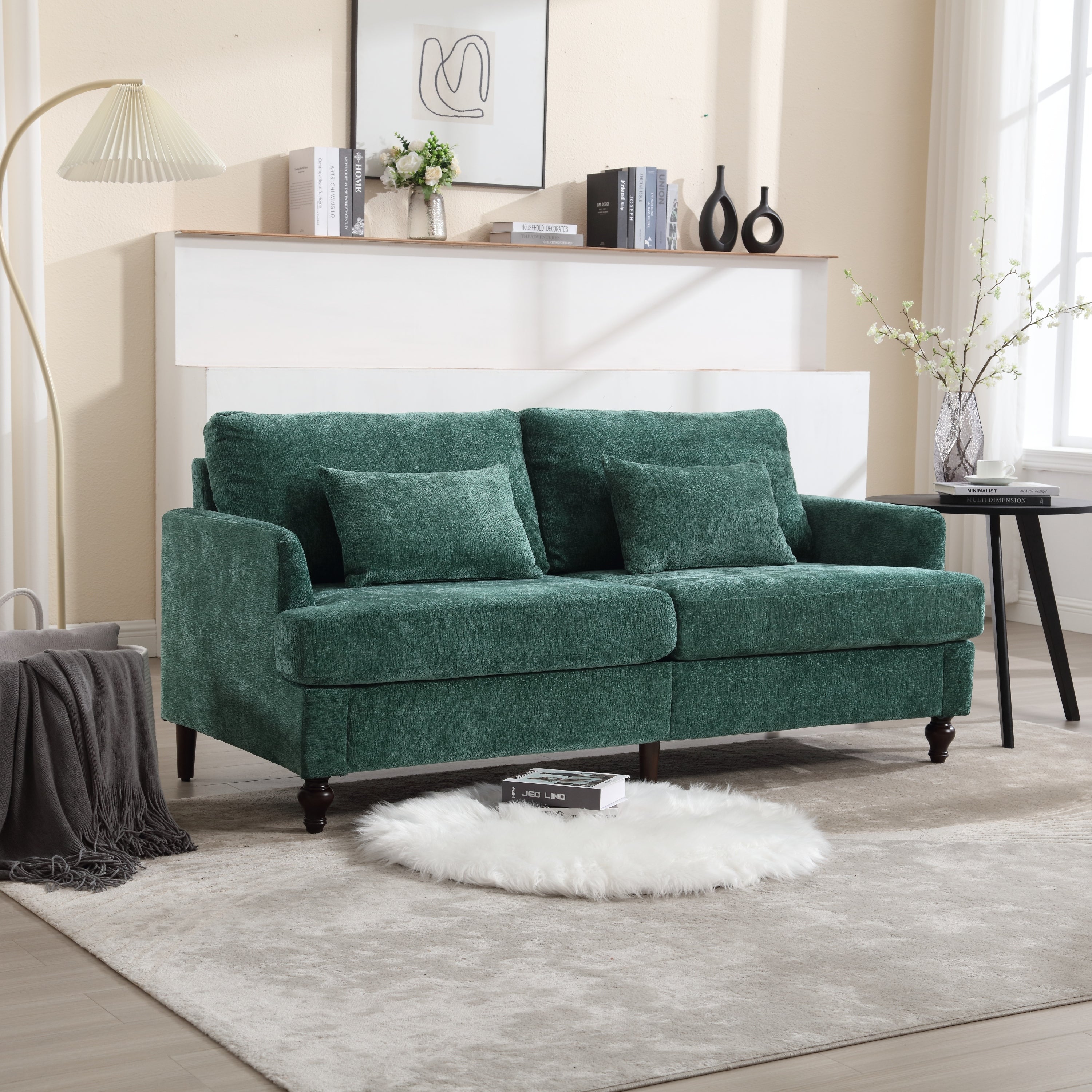 🆓🚛 68.9" Modern Chenille Fabric Loveseat, 2-Seat Upholstered Loveseat Sofa Modern Couch, Emerald Green