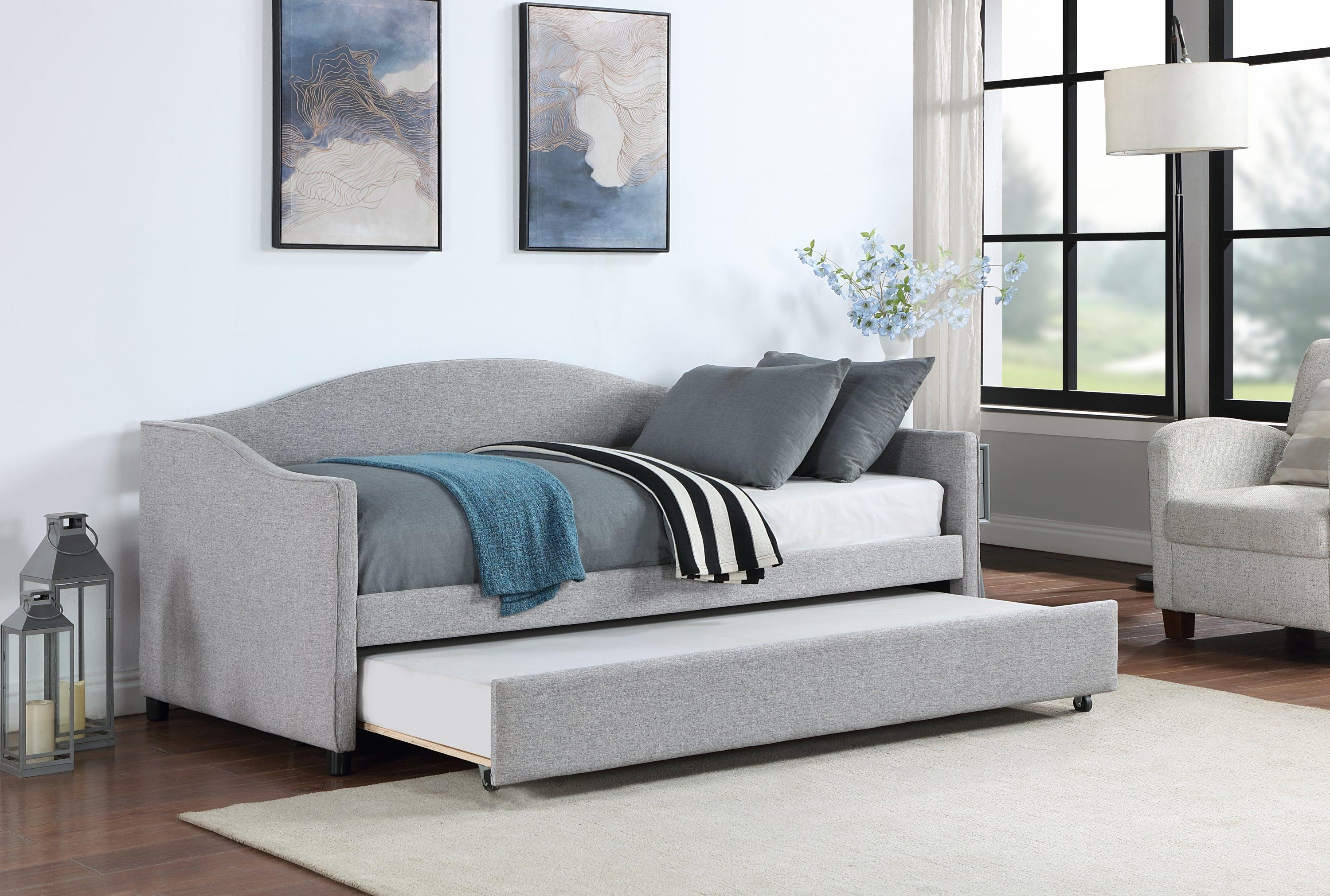 🆓🚛 Upholstered Twin Size Daybed With Trundle, Light Gray