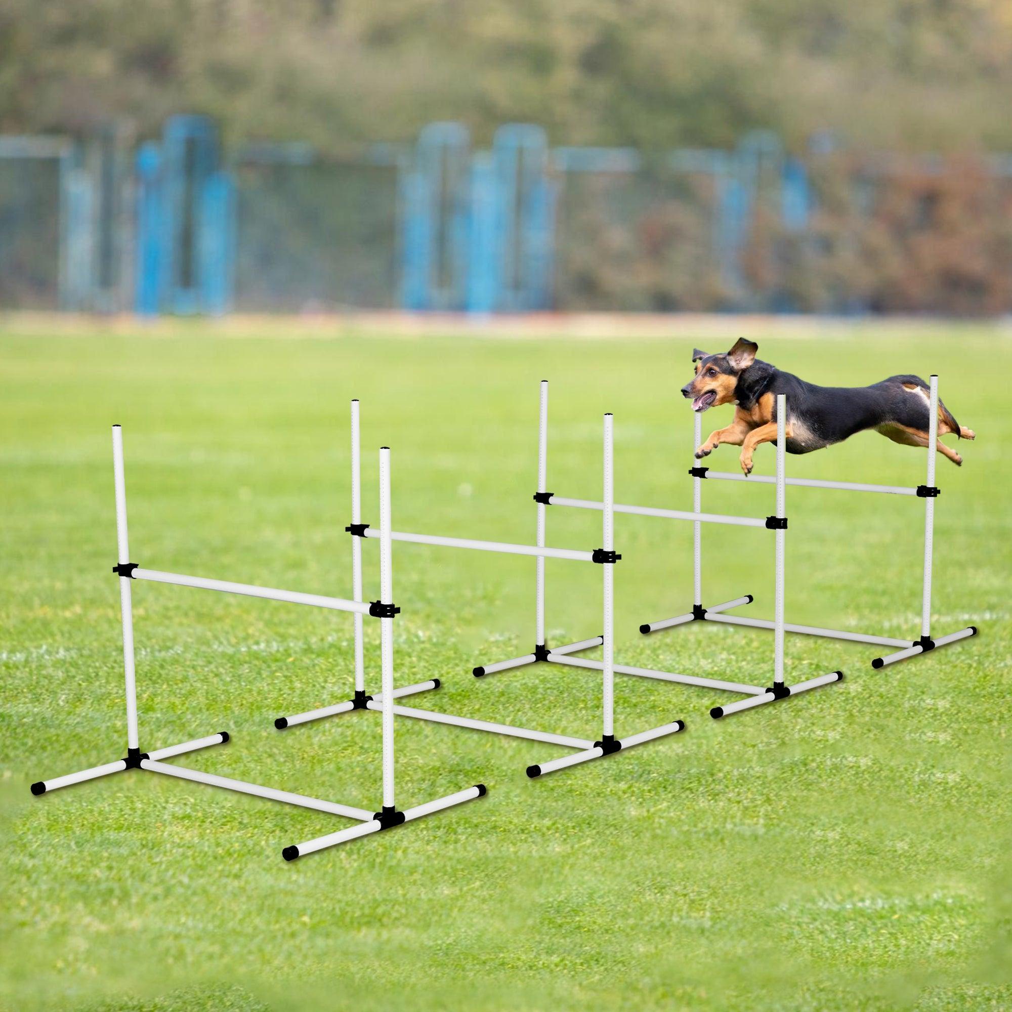 🆓🚛 4 Pack Adjustable Dog Agility Jumps With Carry Bag Exercise Dog Jumping Hurdles for Indoor Outdoor Dog Agility Course Game, White