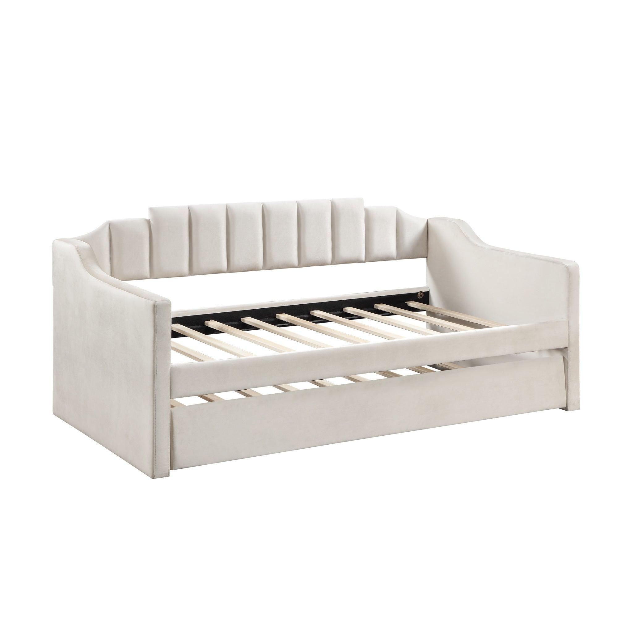 🆓🚛 Velvet Daybed With Trundle Upholstered Tufted Sofa Bed, Twin Size, Beige