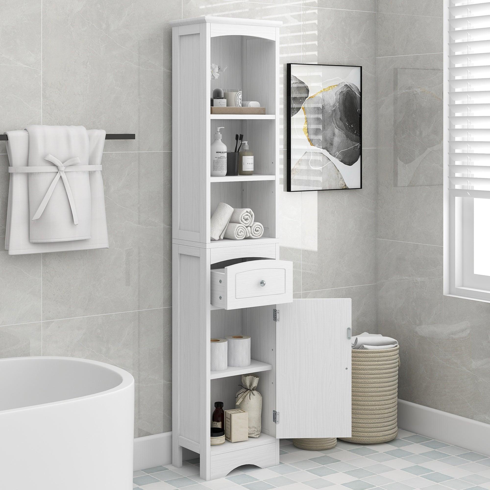 🆓🚛 Tall Bathroom Cabinet, Freestanding Storage Cabinet With Drawer, Adjustable Shelf, White