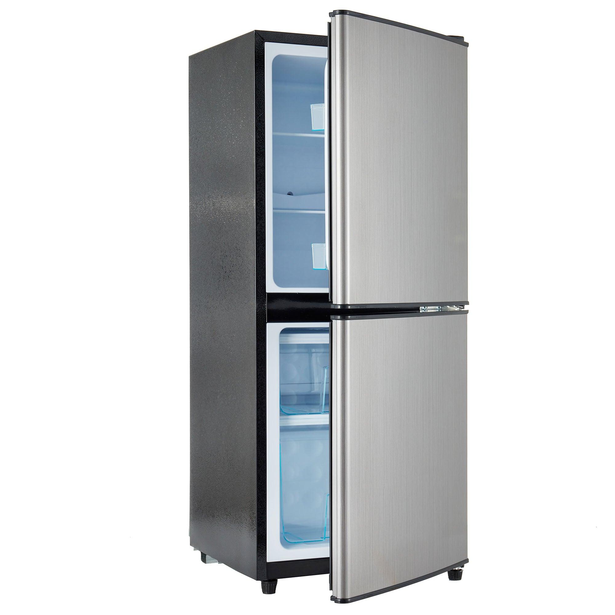 🆓🚛 3.6 Cu Ft Dual Zone Refrigerator, 2.2+1.4Cu.Ft 4 Star Freezer, 7 Temperature Settings, 45 Db, Brushed Gray Silver, Led Lighting, Adjustable Shelves, 166Kwh/Year, 16.73"×17.52"×40.16 "