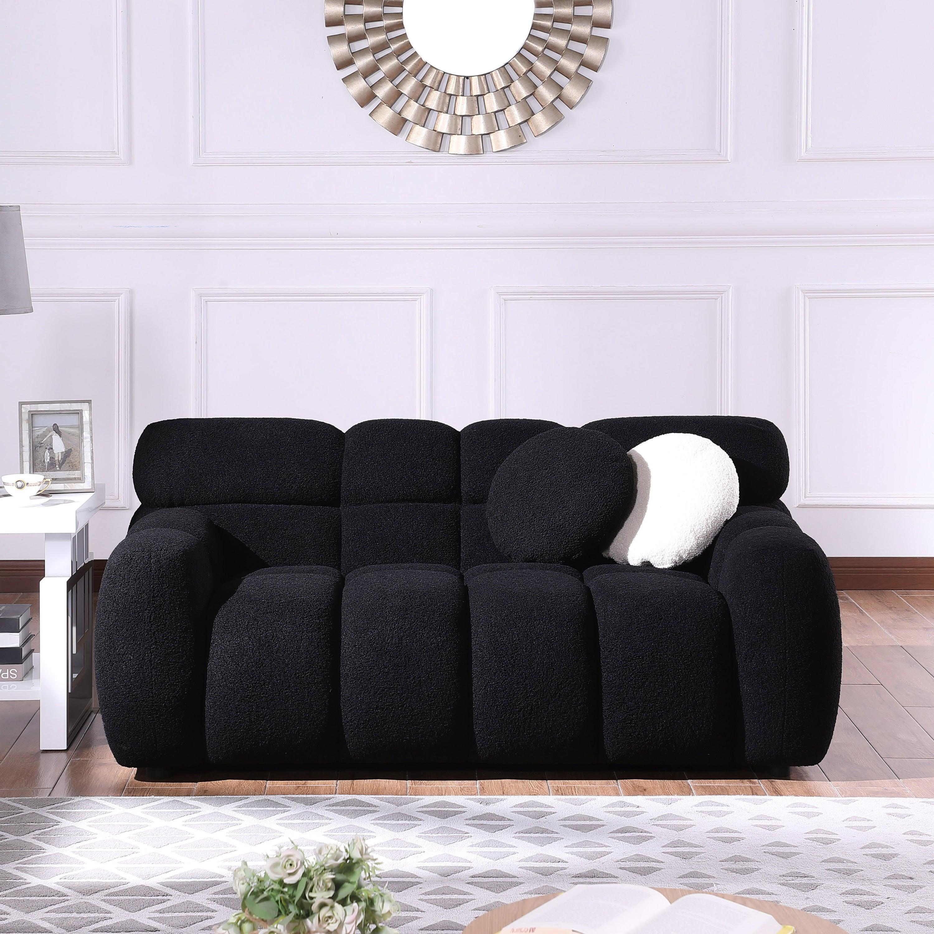 🆓🚛 64.96 Length, 35.83" Deepth, Human Body Structure for Usa People, Marshmallow Sofa, Boucle Sofa, 2 Seater, Black