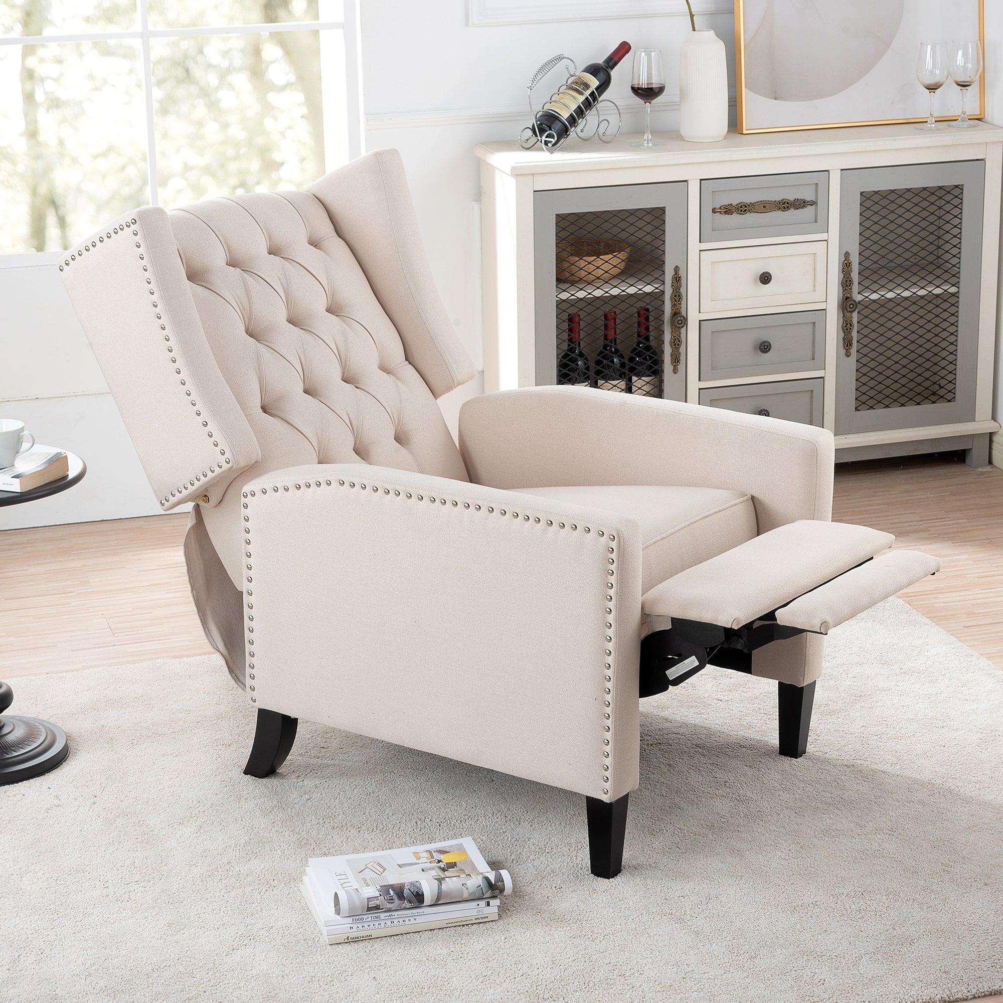 🆓🚛 Lamcham 30Bg Beige Wide Manual Fabric Recliner Chair