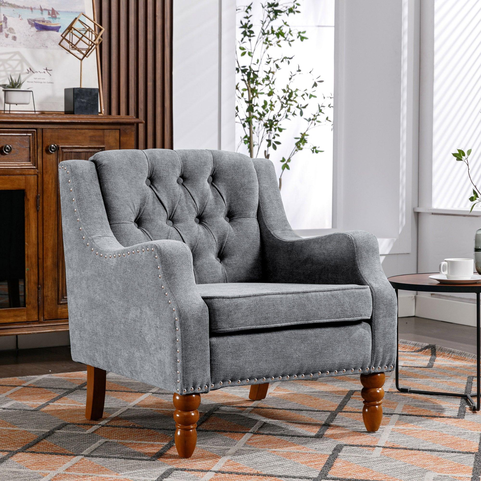 🆓🚛 Lamcham 27Gy Gray Upholstered Armchair Living Room & Bedroom Chair