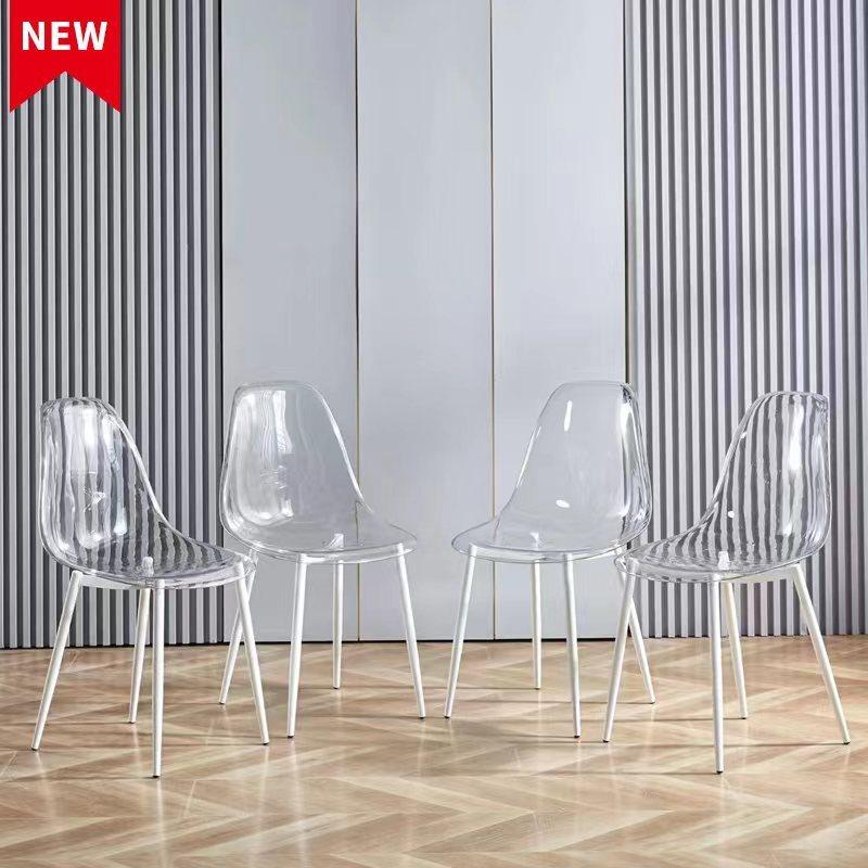 🆓🚛 Dining Chair, Set Of 4, Metal Leg, Transparent Plastic Seat