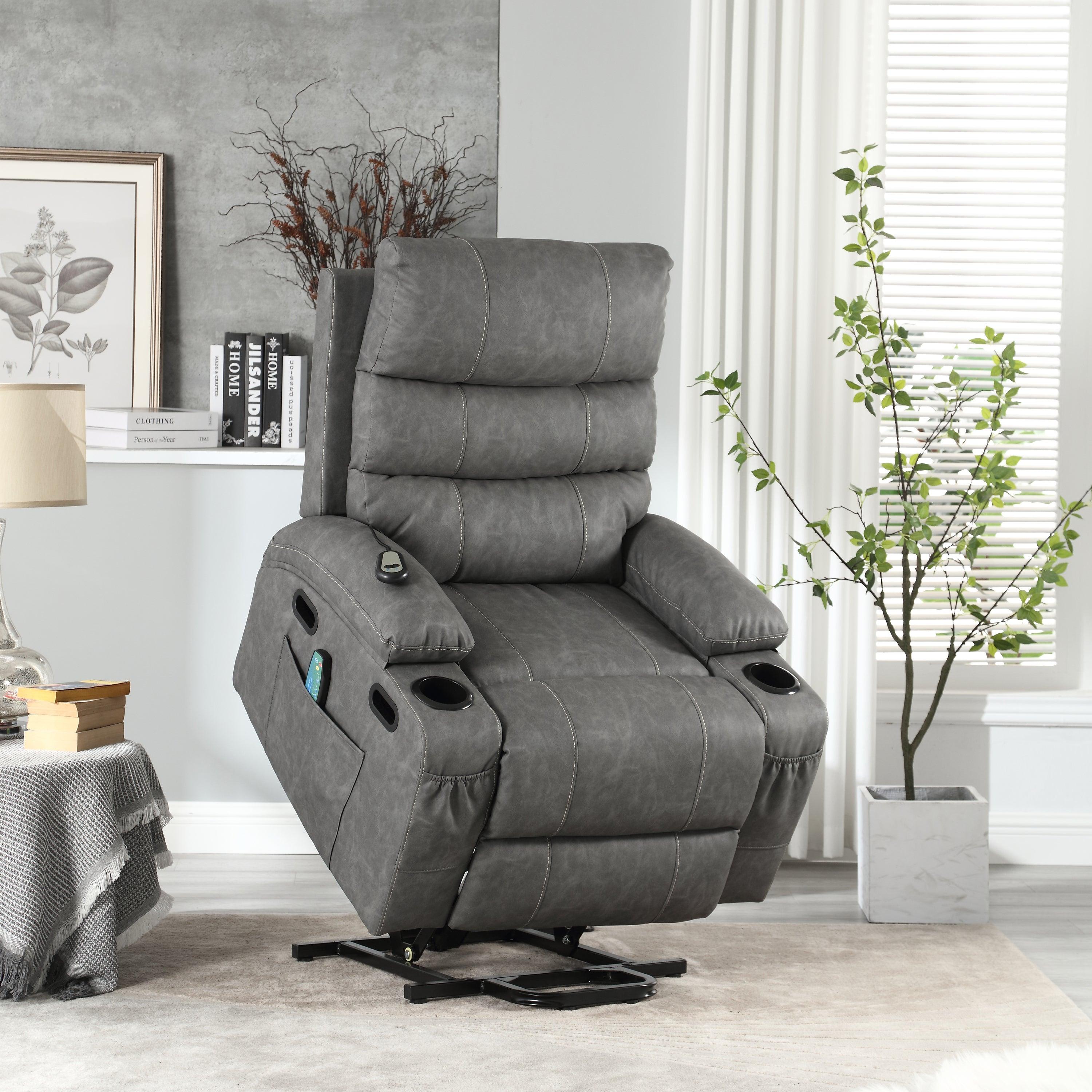 🆓🚛 21" Seat Width Electric Power Lift Recliner Chair Sofa for Elderly, 8 Point Vibration Massage & Lumber Heat, Remote Control, Side Pockets & Cup Holders, Gray
