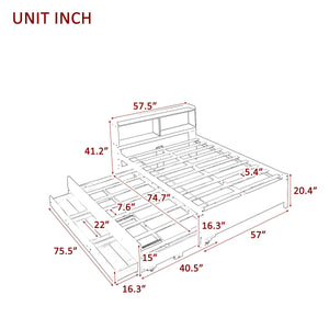 Full Bed With Bookcase, Twin Trundle & Drawers, White