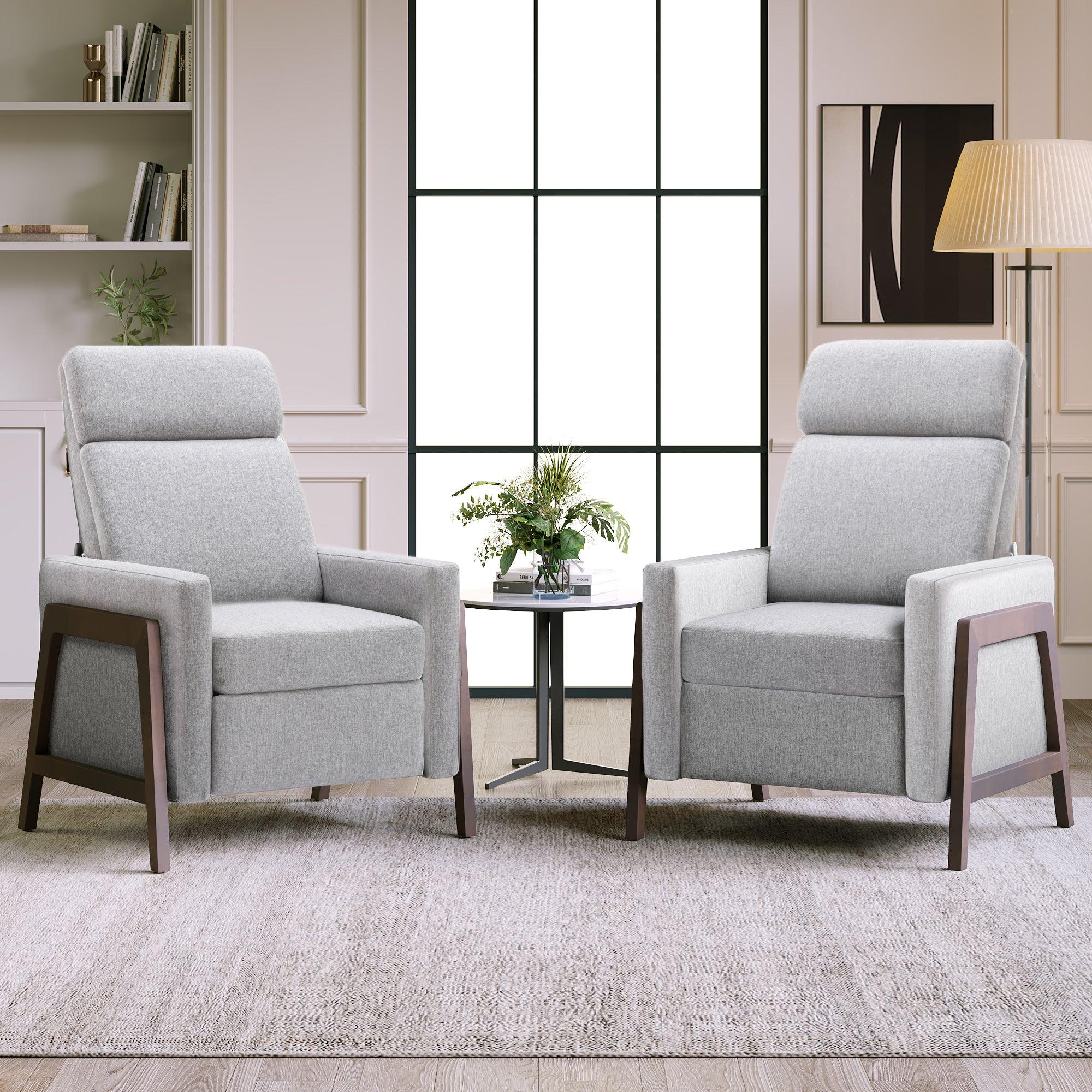 🆓🚛 Set Of 2 Wood-Framed Upholstered Recliner Chair Adjustable Home Theater Seating With Thick Seat Cushion & Backrest Modern Living Room Recliners, Gray