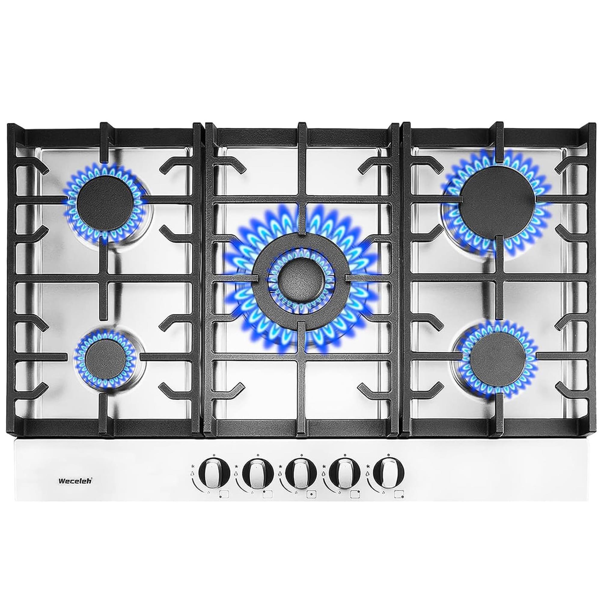 🆓🚛 30" Built-In Gas Cooktop Stove Top 5 Burners LPG/NG Dual Fuel Stainless Steel