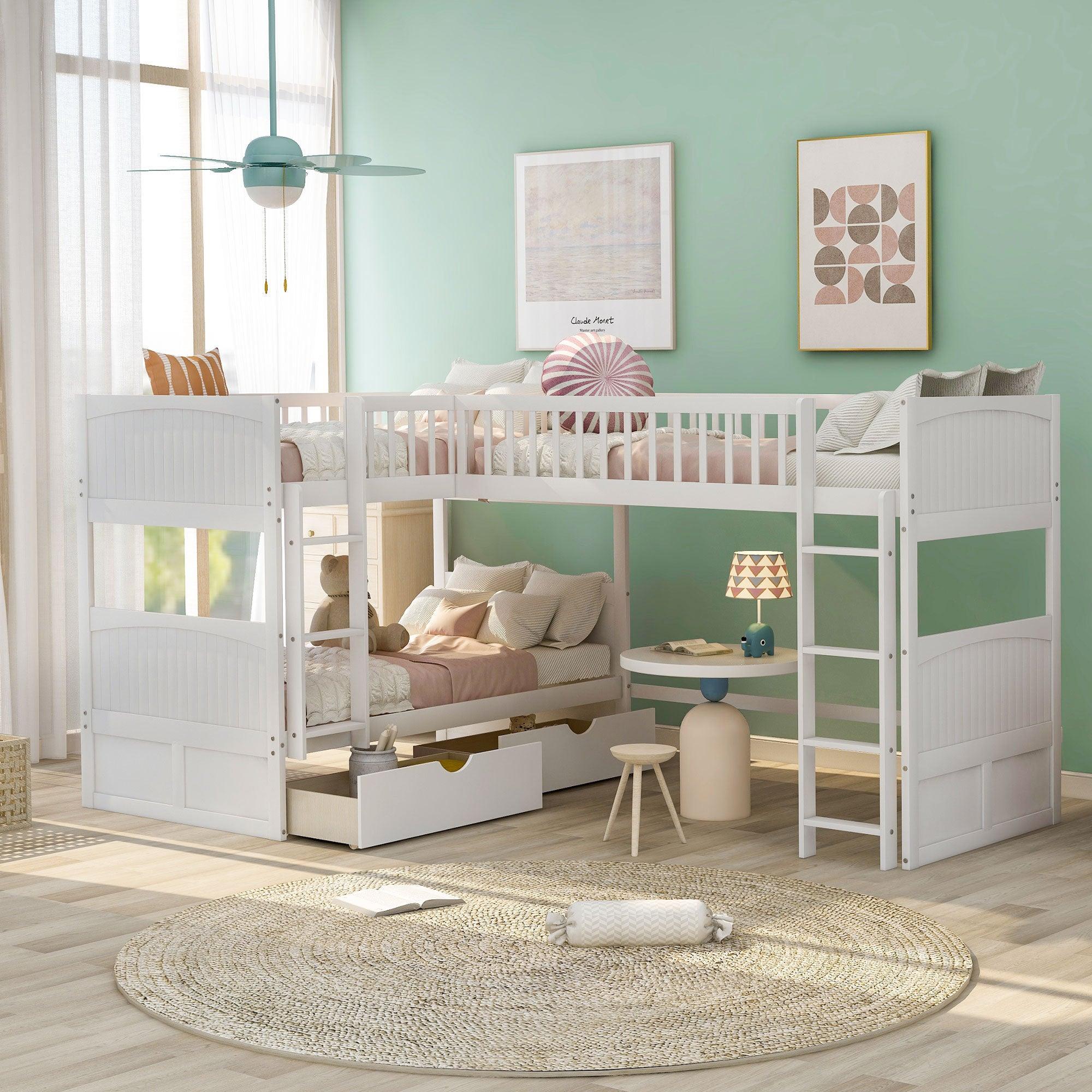 🆓🚛 Twin Size Bunk Bed With a Loft Bed Attached, With Two Drawers, White