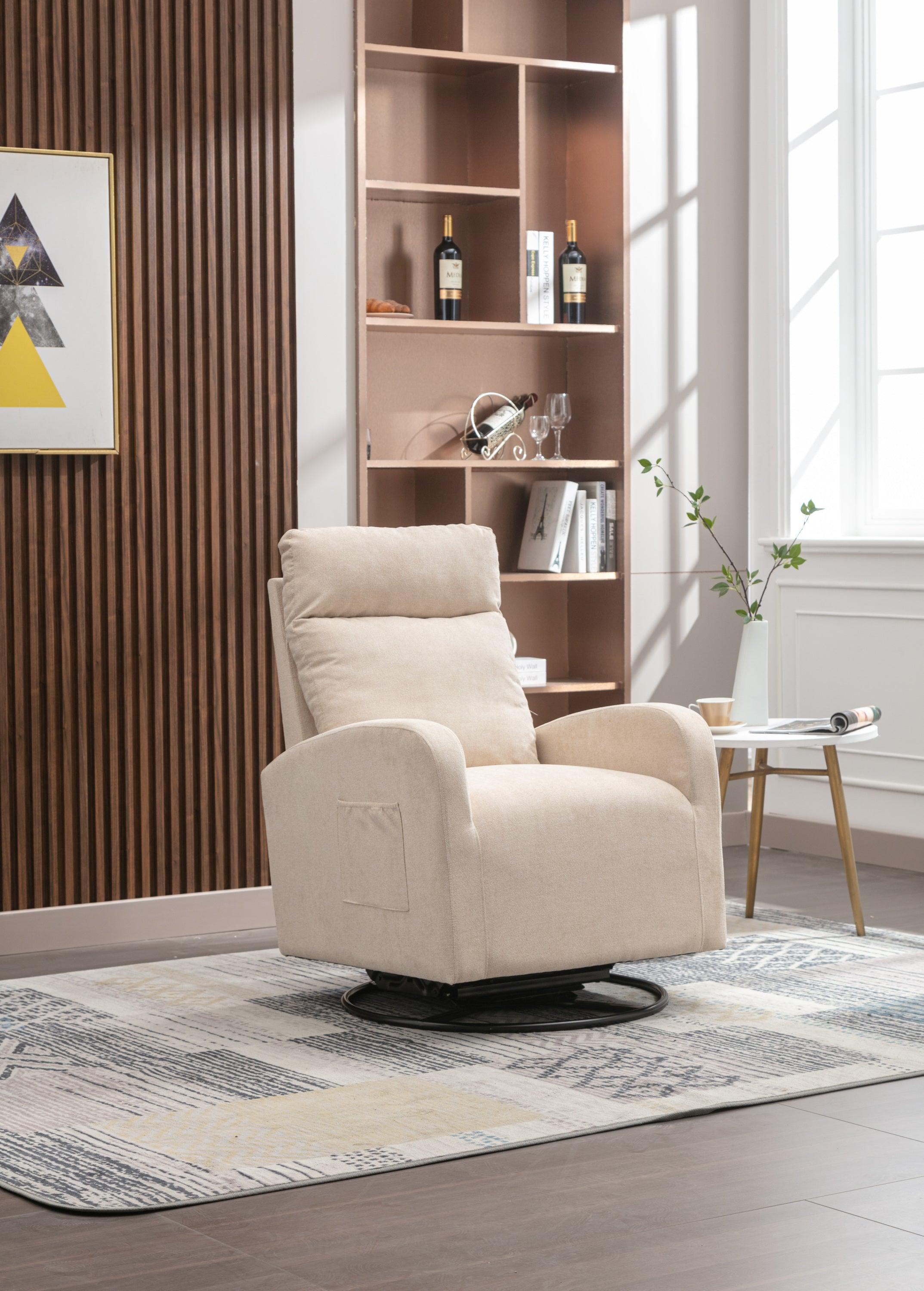 🆓🚛 Upholstered Swivel Glider, Modern Style Rocking Chair for Nursery, Beige