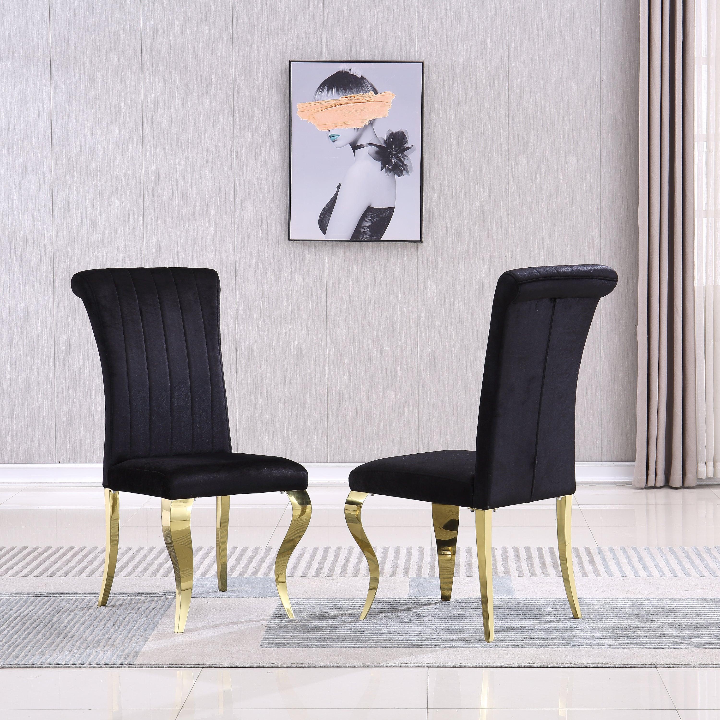 🆓🚛 Modern Velvet Dining Chairs Set Of 2, Upholstered Accent Armless Chairs With Stripe Backrest