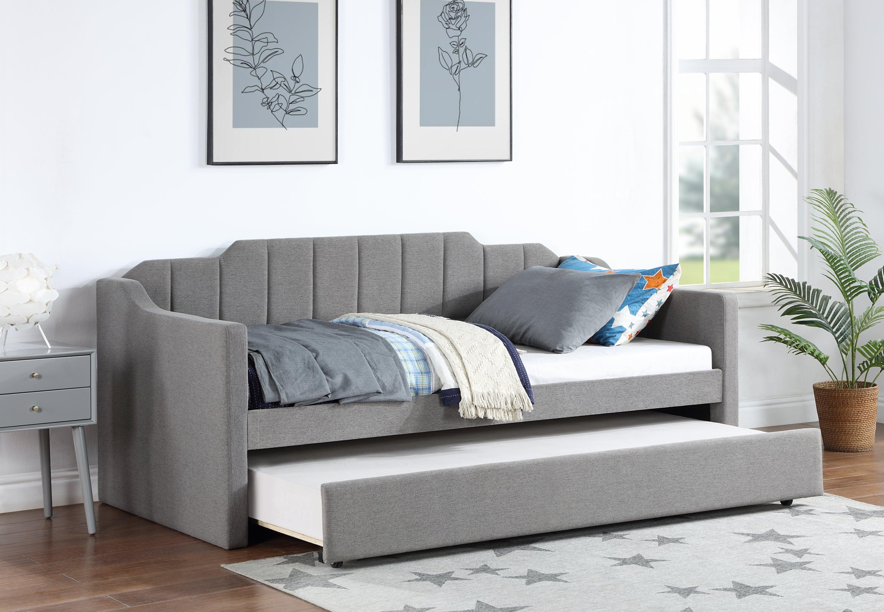 🆓🚛 Upholstered Twin Size Daybed With Trundle, Gray