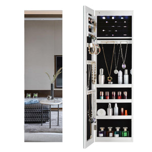 Full Mirror Fashion Simple Jewelry Storage Cabinet  With Led Light  Can Be Hung On The Door Or Wall