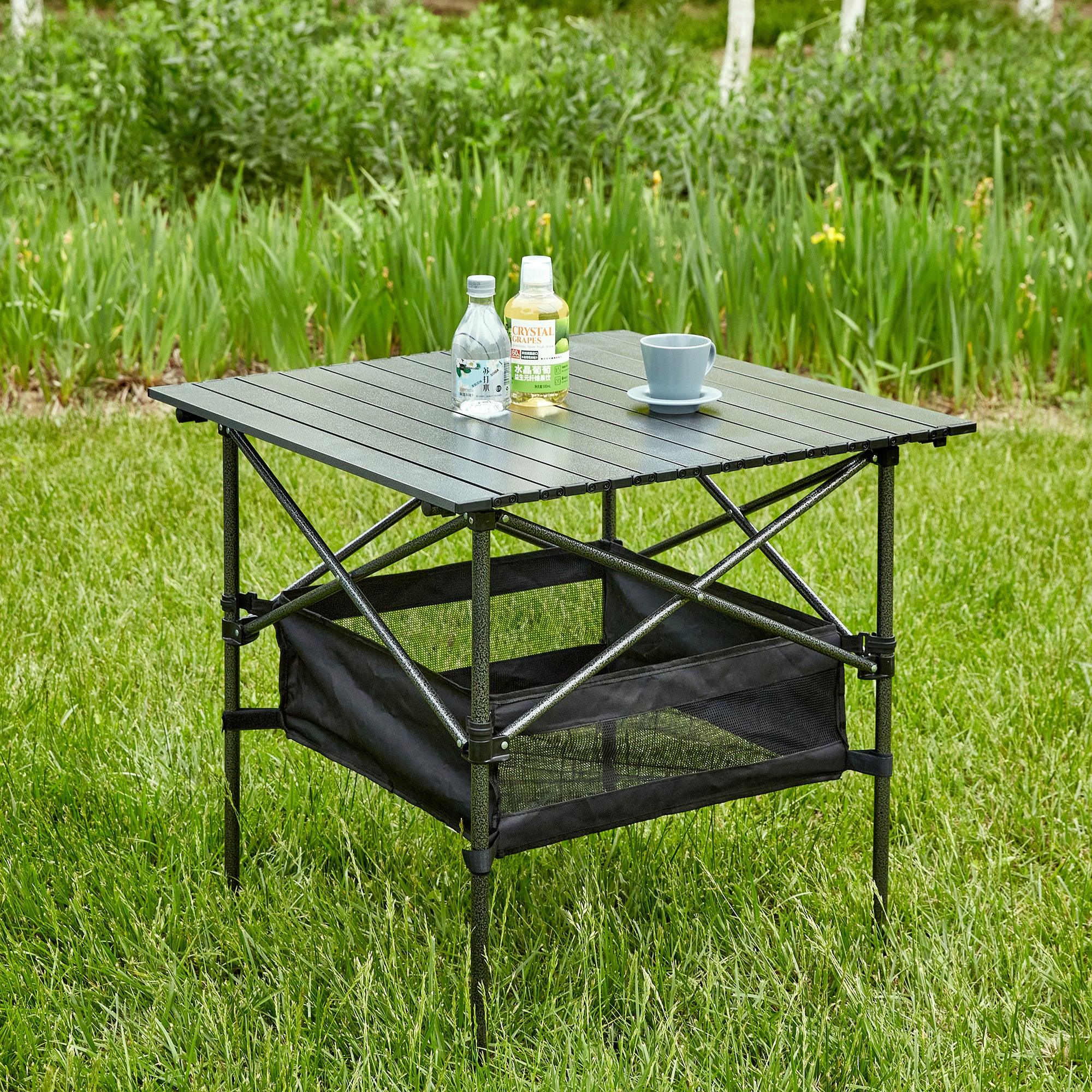 🆓🚛 1-Piece Folding Outdoor Table With Carrying Bag, Lightweight Aluminum Roll-Up Square Table for Indoor, Outdoor Camping, Picnics, Beach, Backyard, Bbq, Party, Patio, 27.56X27.56X27.56In, Black