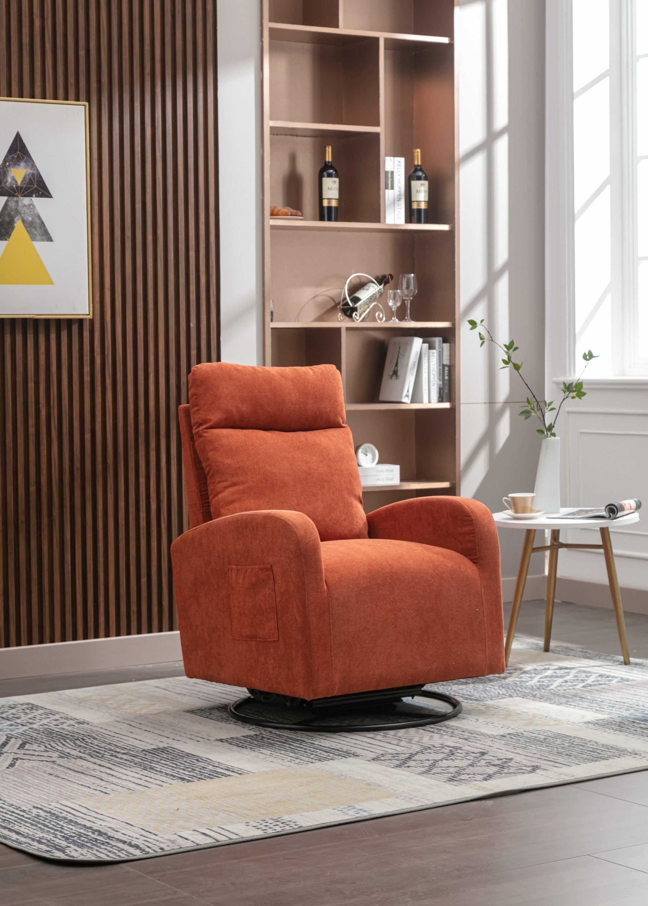 🆓🚛 Upholstered Swivel Glider, Modern Style Rocking Chair for Nursery, Orange