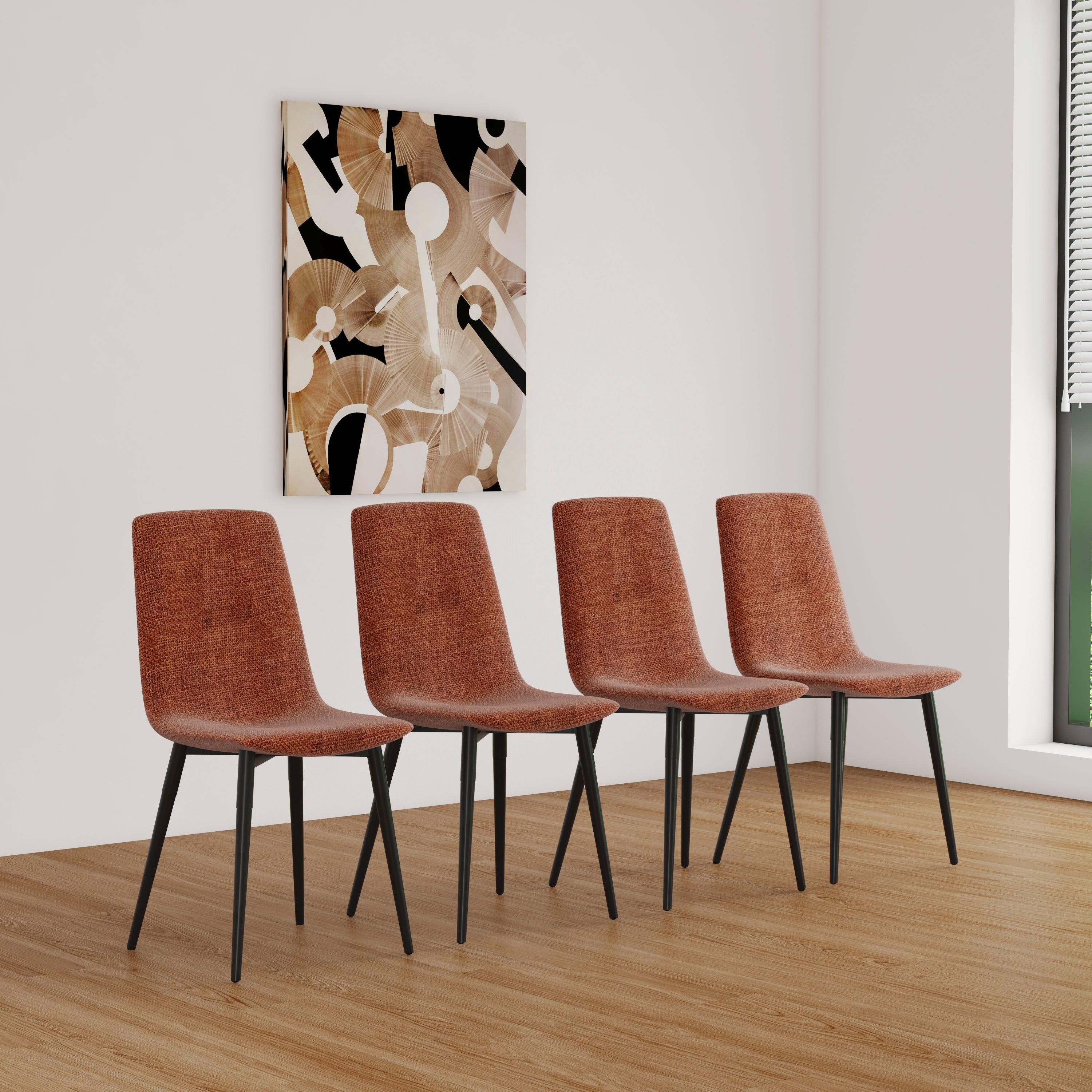 🆓🚛 Dining Chairs Set Of 4, Modern Kitchen Dining Room Chairs, Upholstered Dining Accent Chairs in Linen Cushion Seat & Sturdy Black Metal Legs (Caramel)