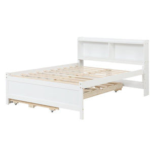 Full Bed With Bookcase, Twin Trundle & Drawers, White