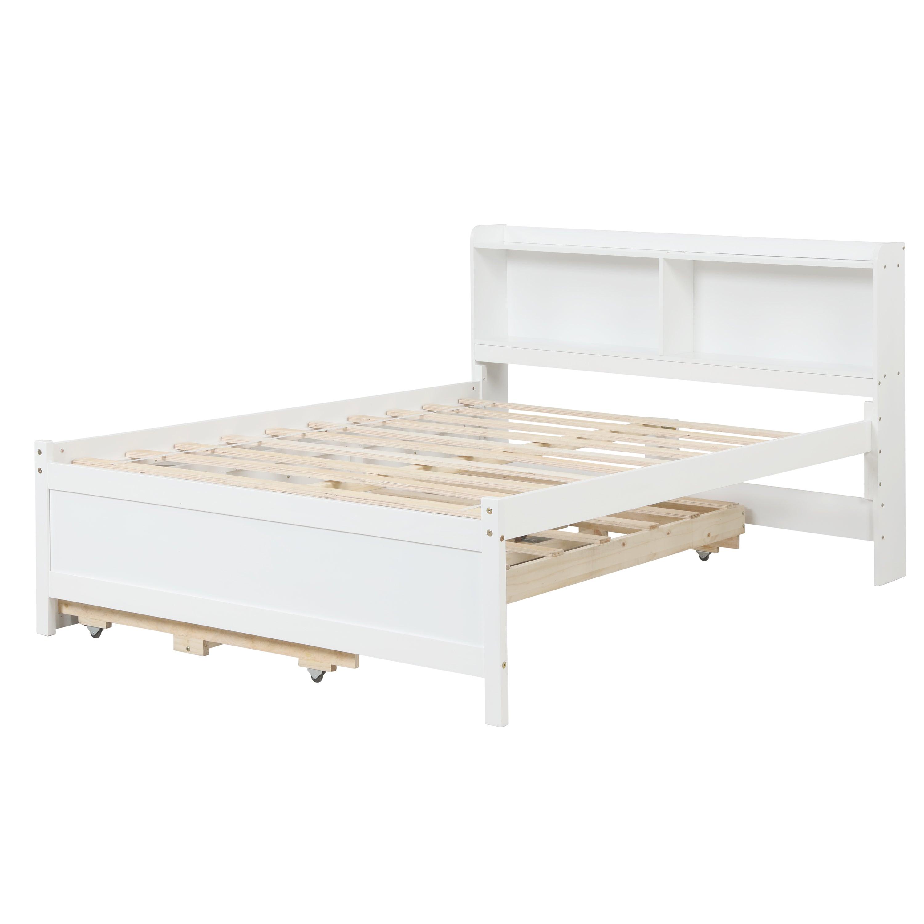 Full Bed With Bookcase, Twin Trundle & Drawers, White