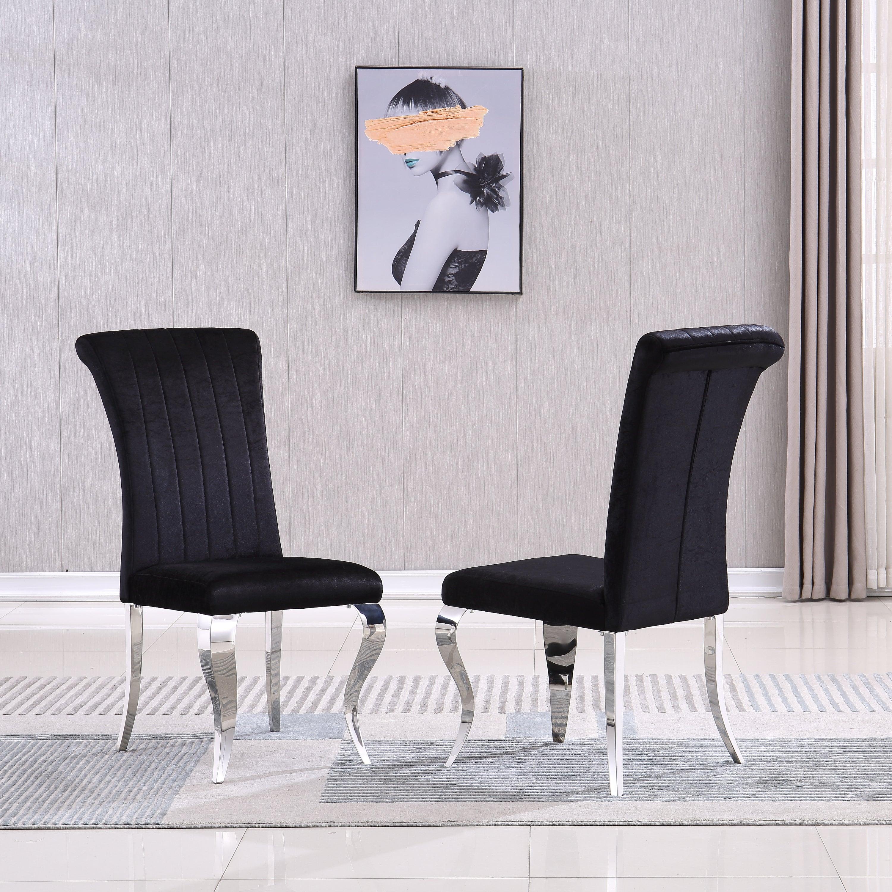 🆓🚛 Modern Velvet Dining Chairs Set Of 2, Upholstered Accent Armless Chairs With Stripe Backrest