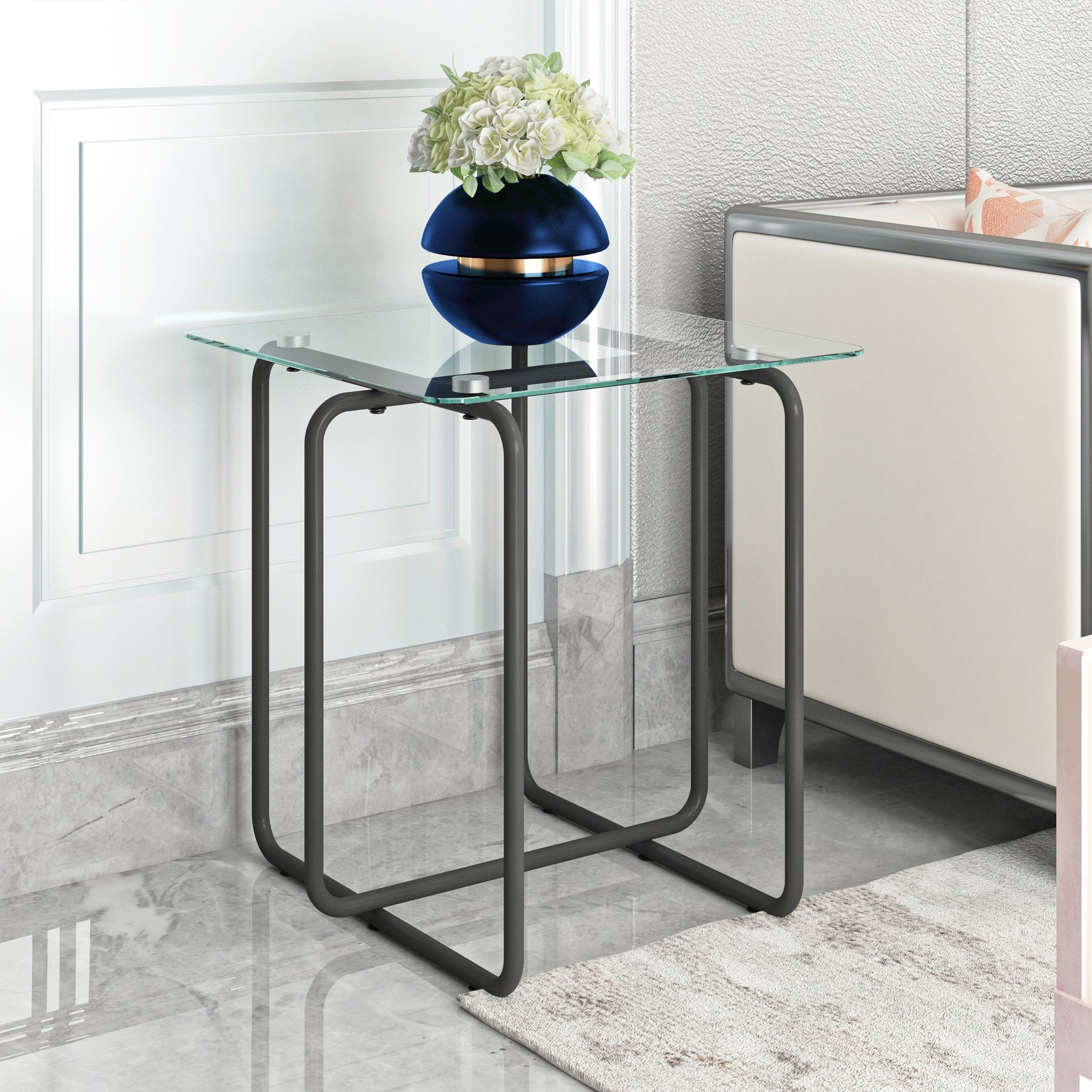 🆓🚛 Modern Tempered Glass Coffee Table End Table Side Table for Living Room, Bedroom, Transparent