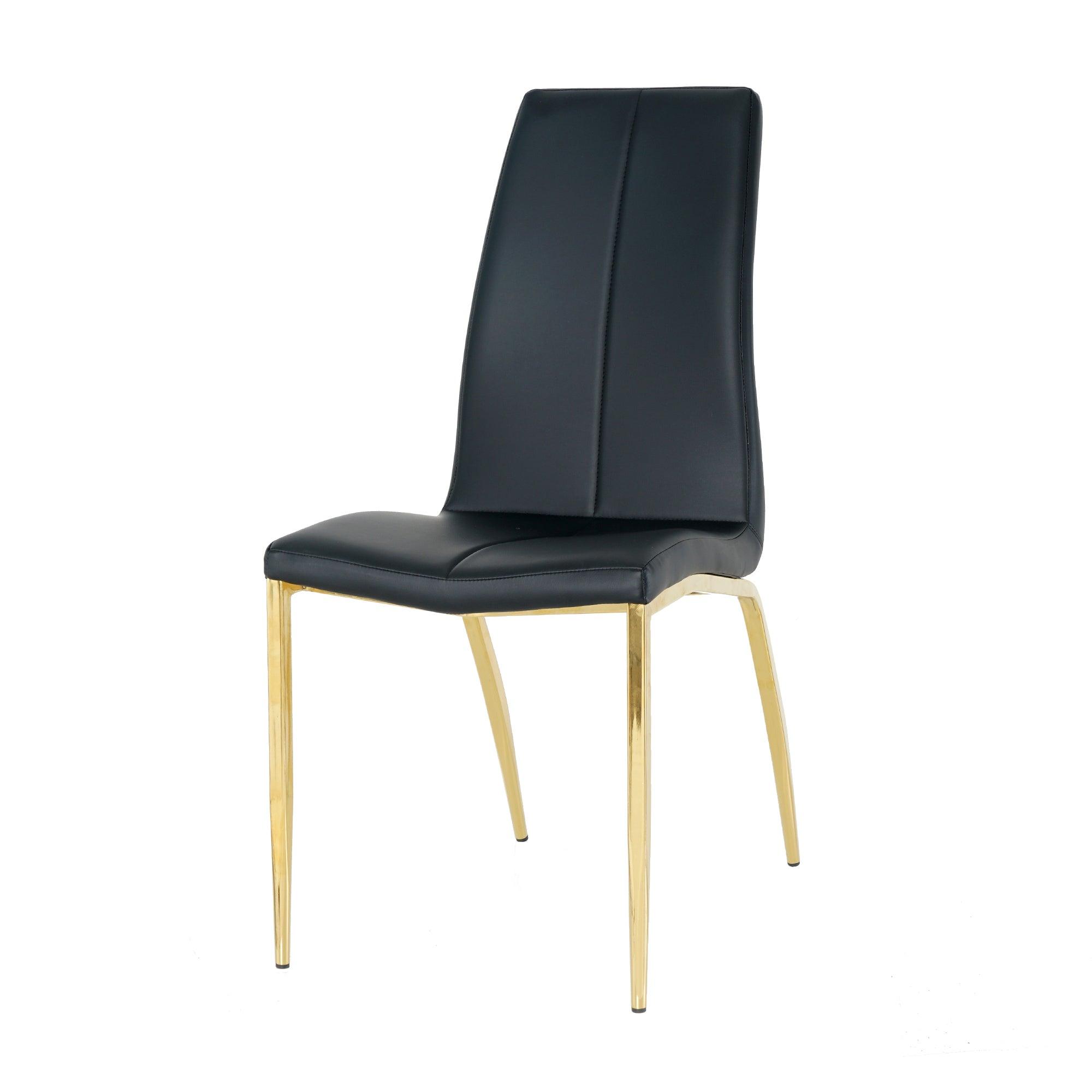 🆓🚛 Modern Dining Chairs With Faux Leather Padded Seat Dining Living Room Chairs Upholstered Chair With Gold Metal Legs Design, Set Of 4, Black