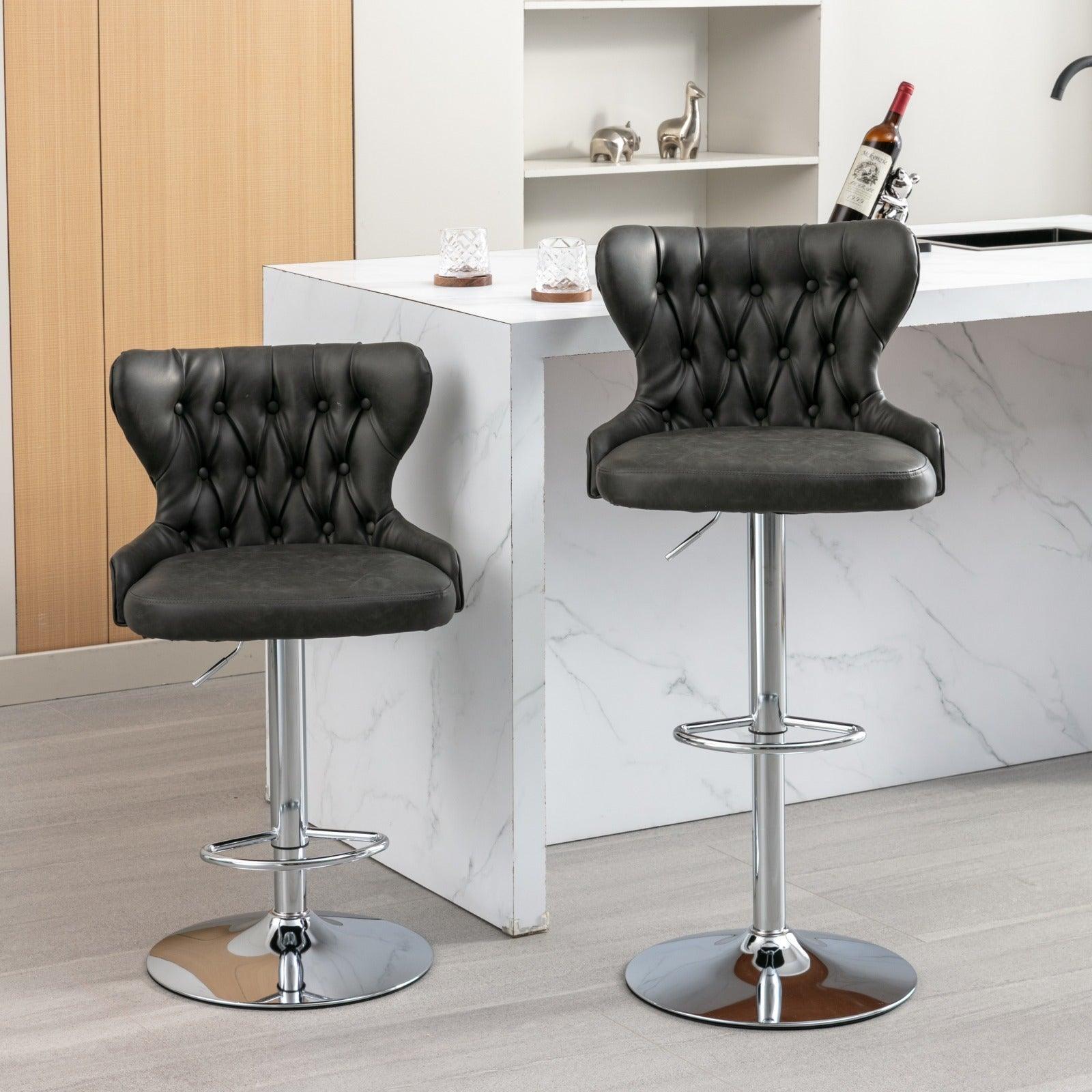 🆓🚛 Swivel Pu Barstools Adjusatble Seat Height From 25-33 Inch, Modern Upholstered Chrome Base Bar Stools With Backs Comfortable Tufted for Home Pub & Kitchen Island, Gray