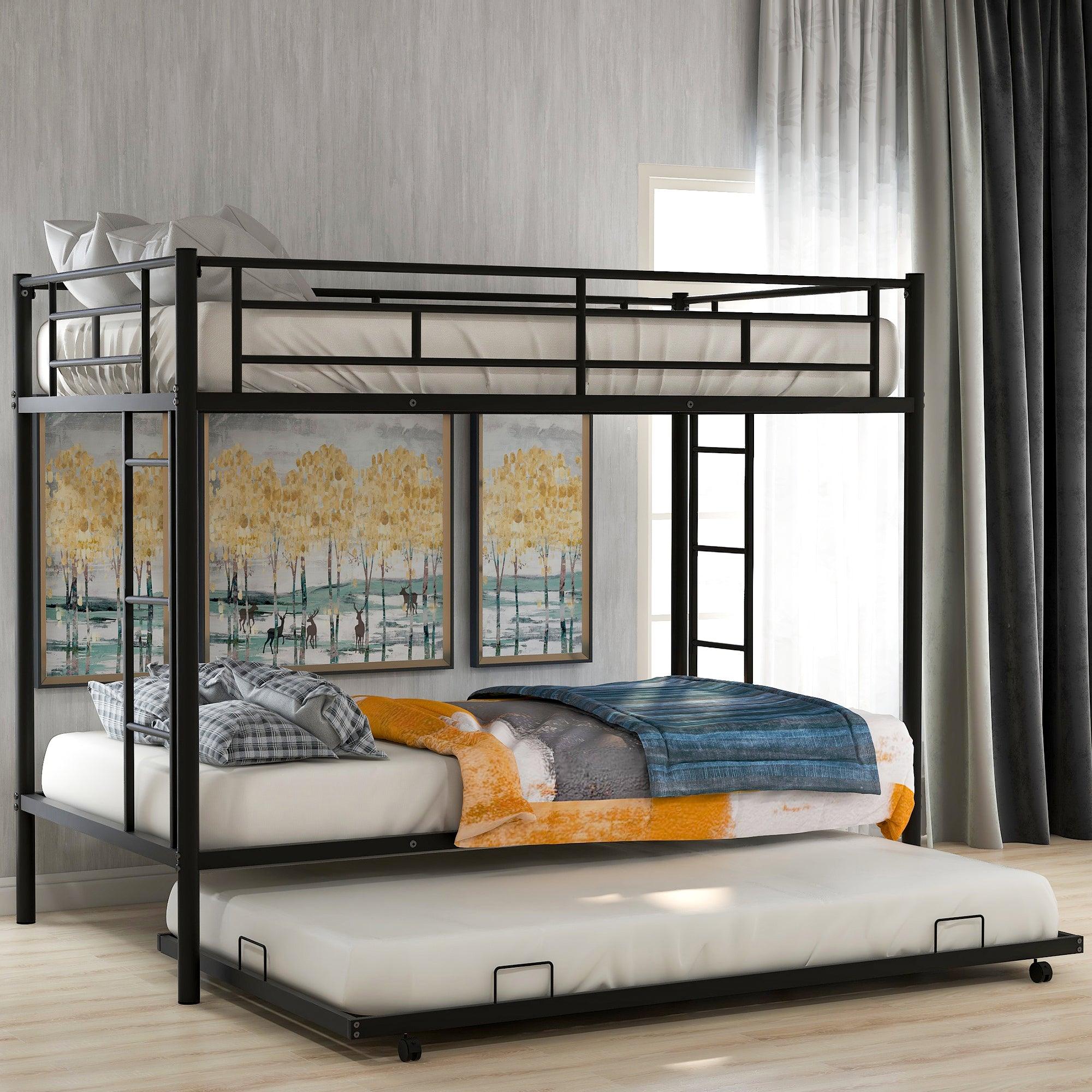 🆓🚛 Twin Over Twin Bunk Bed With Trundle, Black