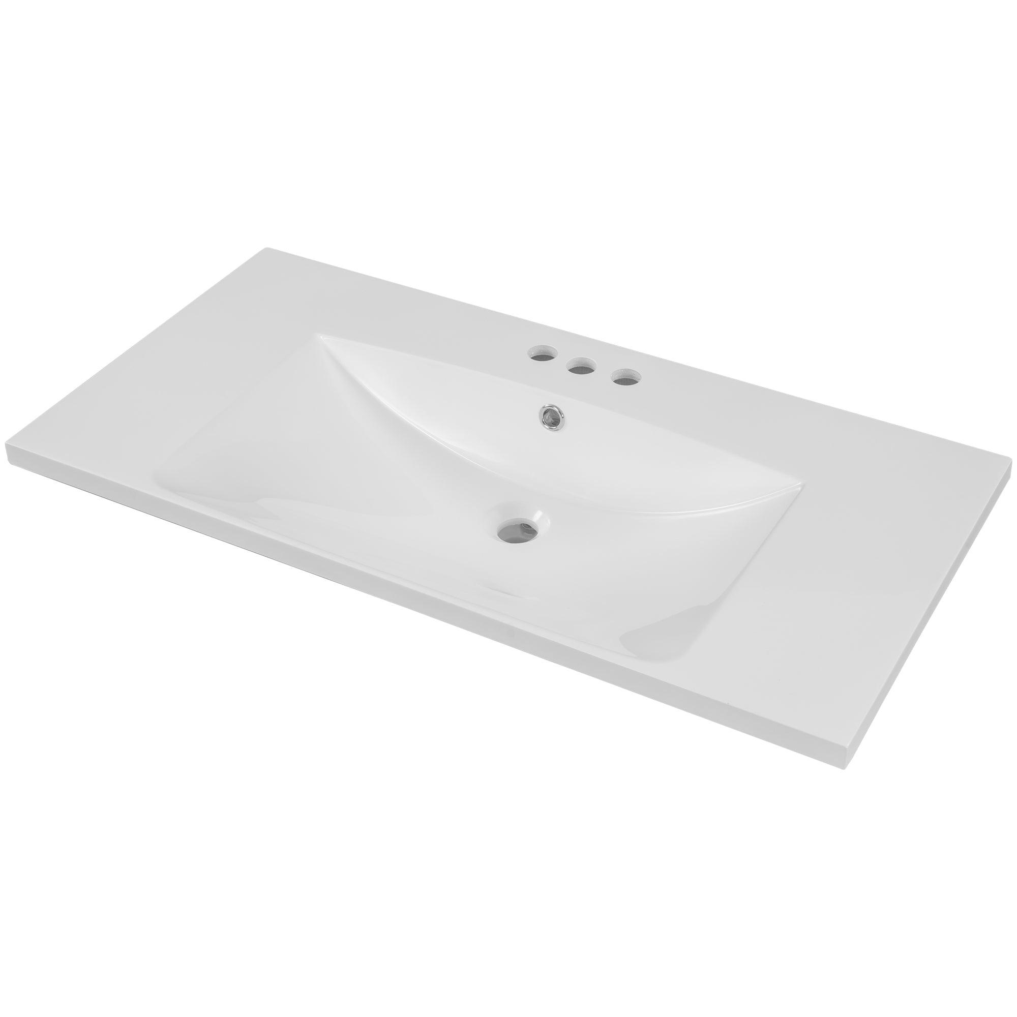 🆓🚛 36" Single Bathroom Vanity Top With White Basin, 3-Faucet Holes, Ceramic, White