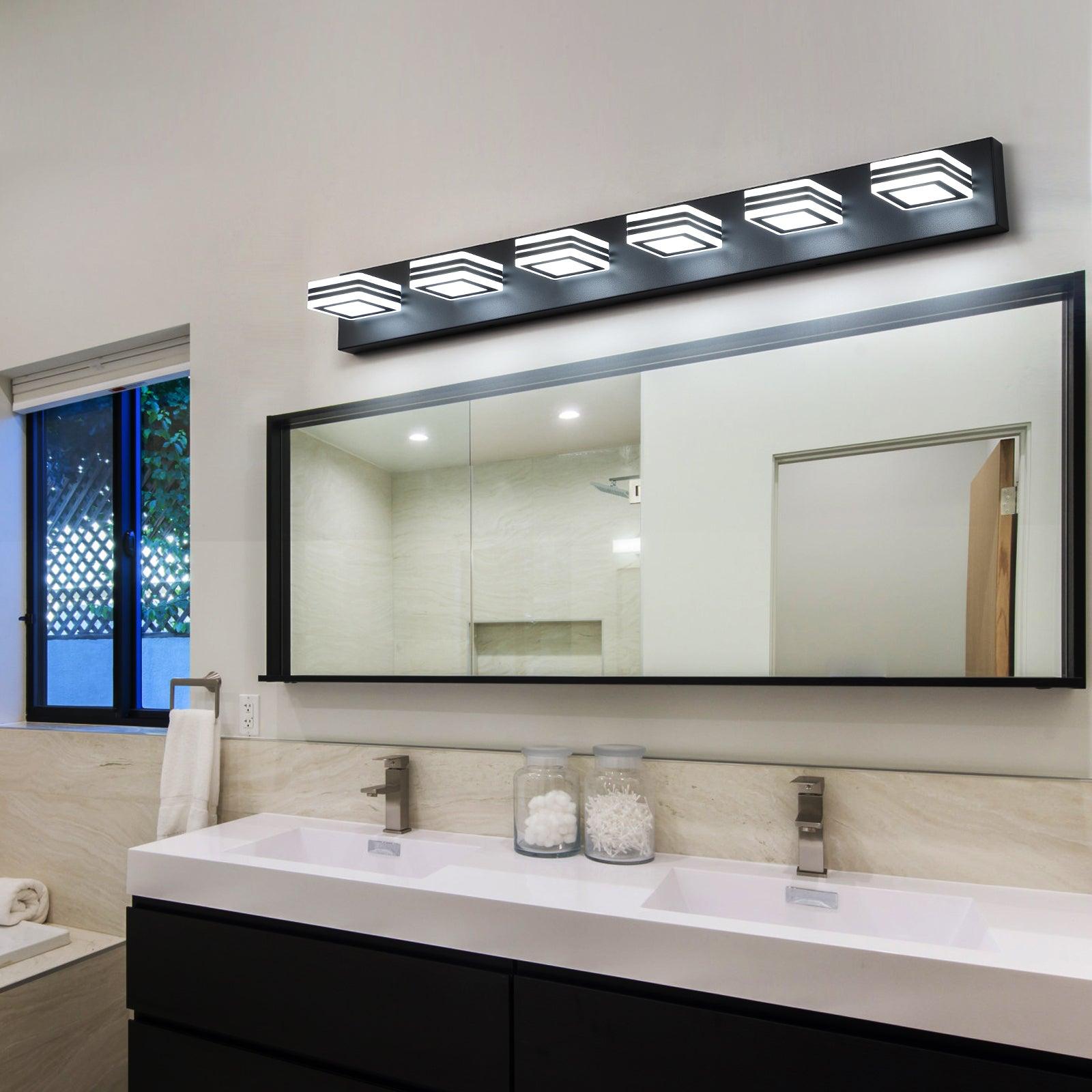 🆓🚛 Led Modern Black Vanity Lights, 6-Lights Acrylic Matte Black Bathroom Vanity Lights Over Mirror