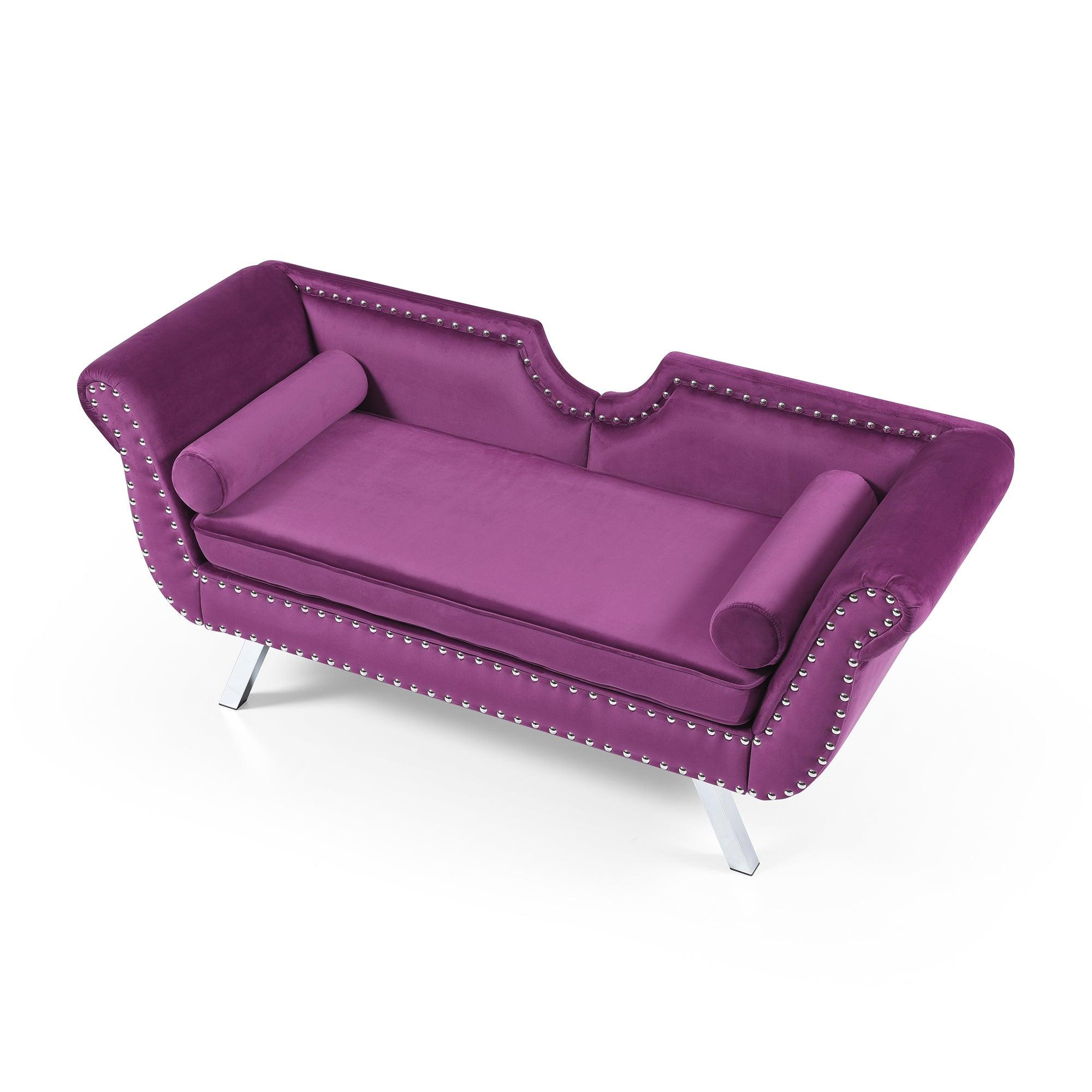 🆓🚛 Quilfy 61" Modern Accent Velvet Upholstered Loveseat Rolled Arms Bedroom Bench - Purple