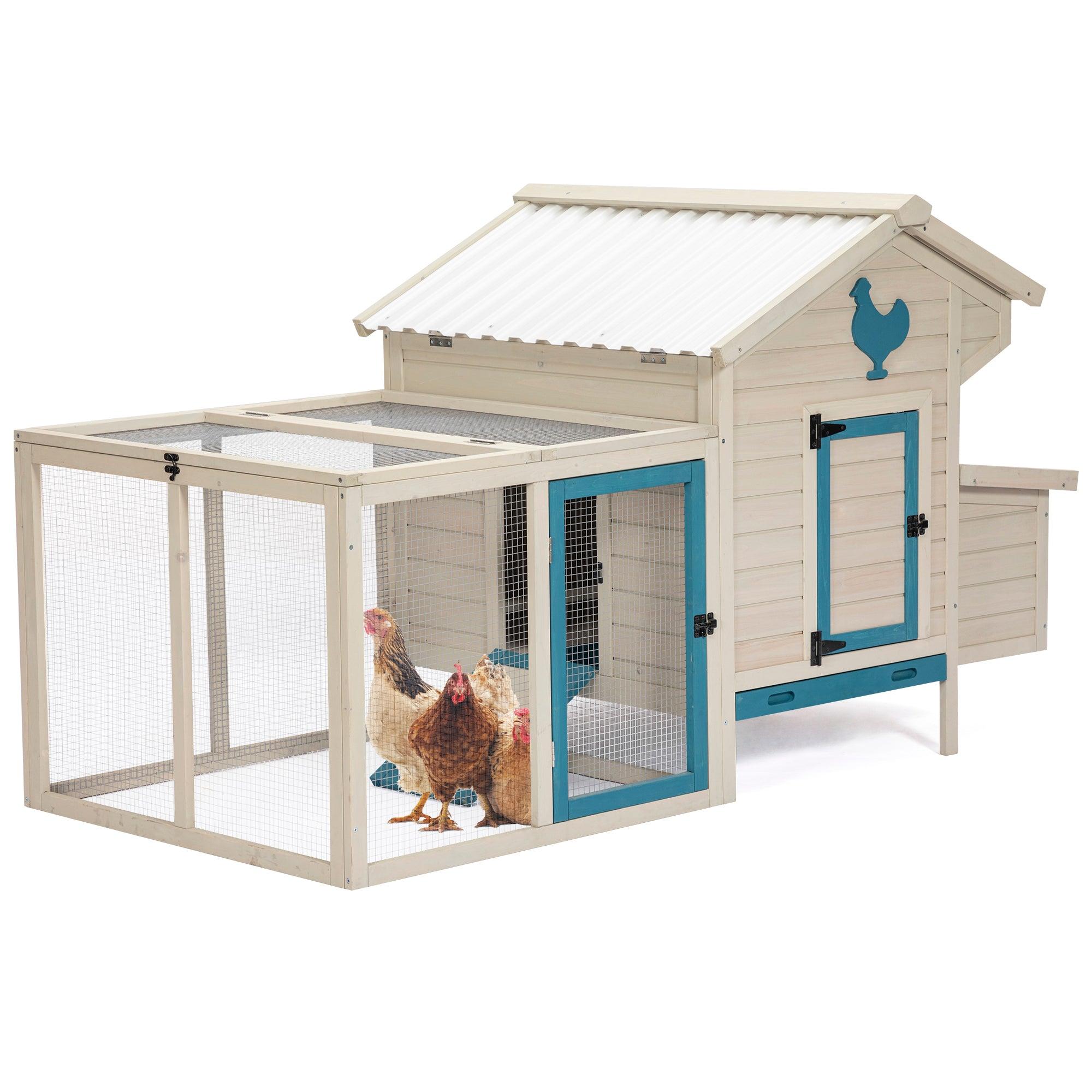 🆓🚛 Weatherproof Outdoor Chicken Coop With Waterproof Pvc Roof Outdoor Chicken Coop With Removable Bottom for Easy Cleaning.Large Space Coop Suitable for 5-7 Chickens.