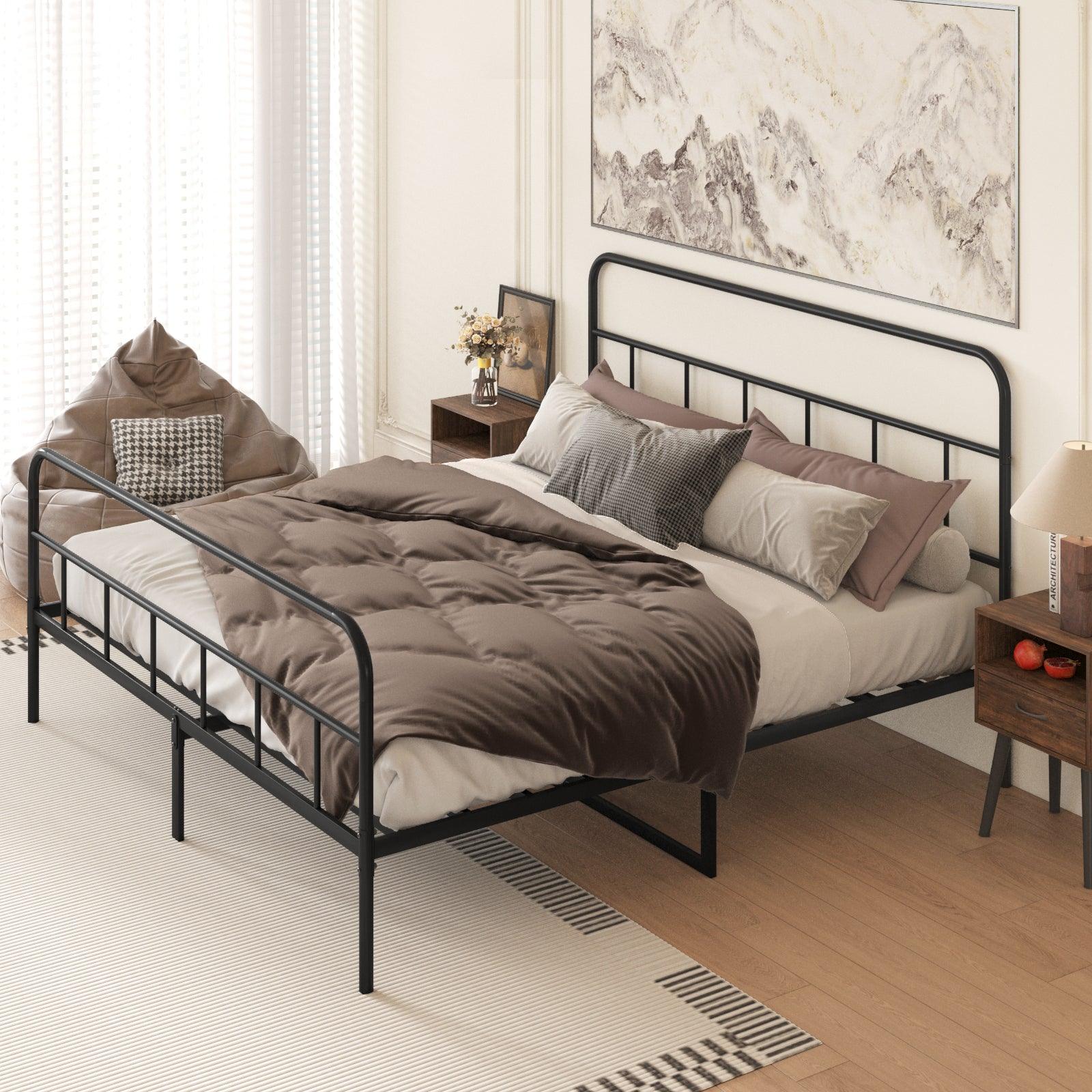 🆓🚛 Metal Platform Bed Frame With Headboard, Sturdy Metal Frame, King Size